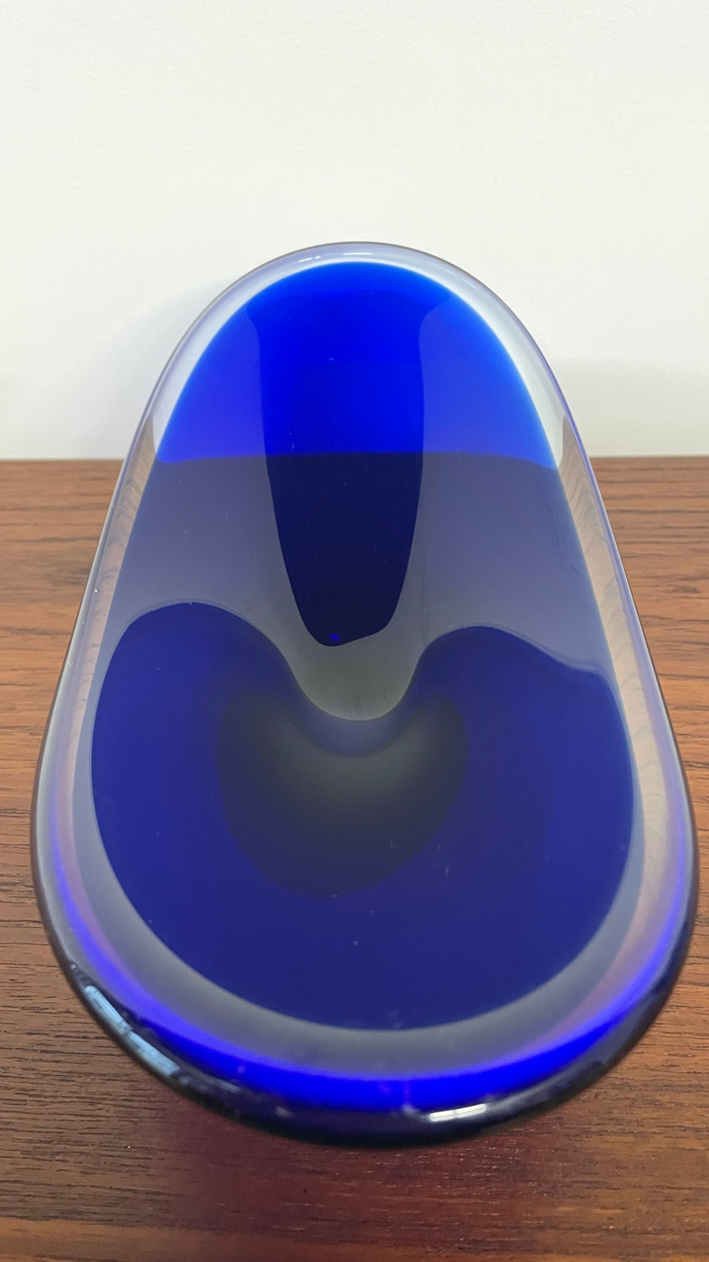 Mid-Century Blue Art Glass Dish | Sculptural Vintage Centrepiece Bowl | 29cm