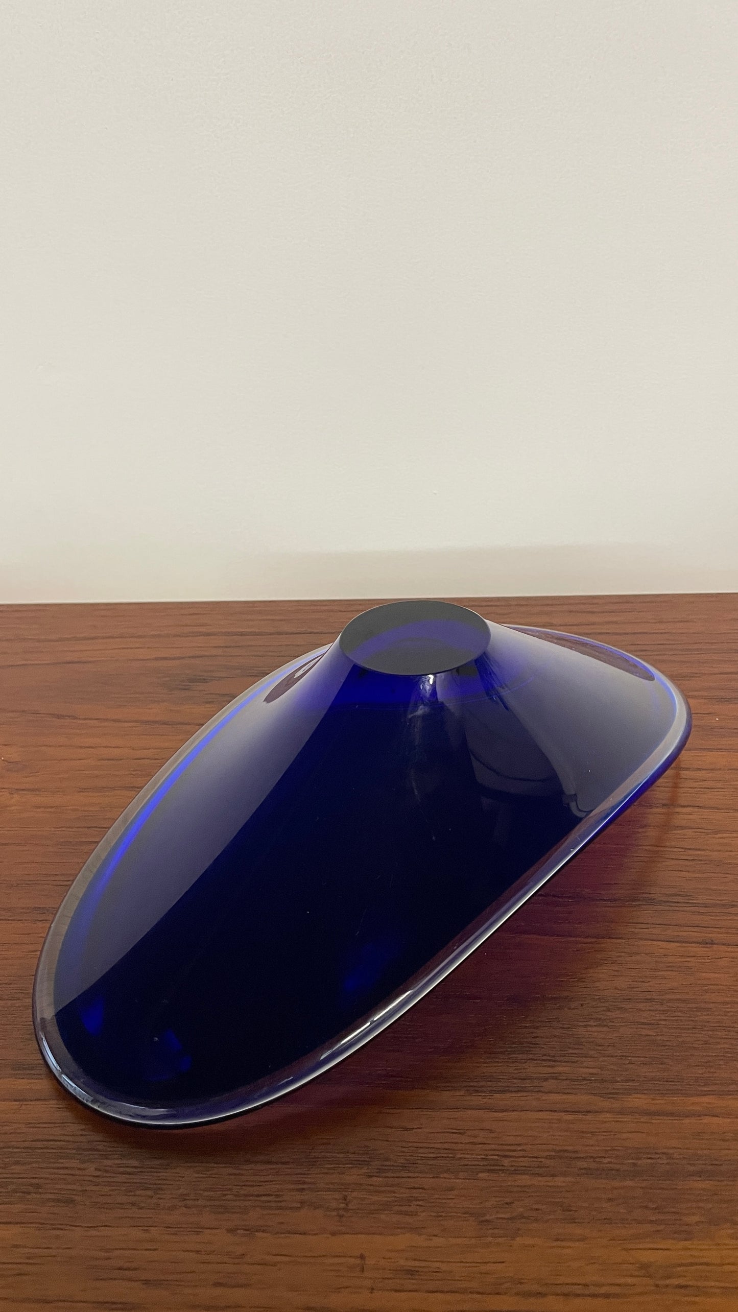 Mid-Century Blue Art Glass Dish | Sculptural Vintage Centrepiece Bowl | 29cm