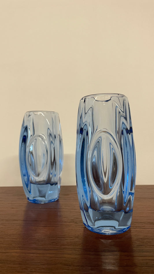 Pair of Mid-Century Blue Art Glass Vases by Rudolf Schrötter for Rosice | Czech Glass 1960s