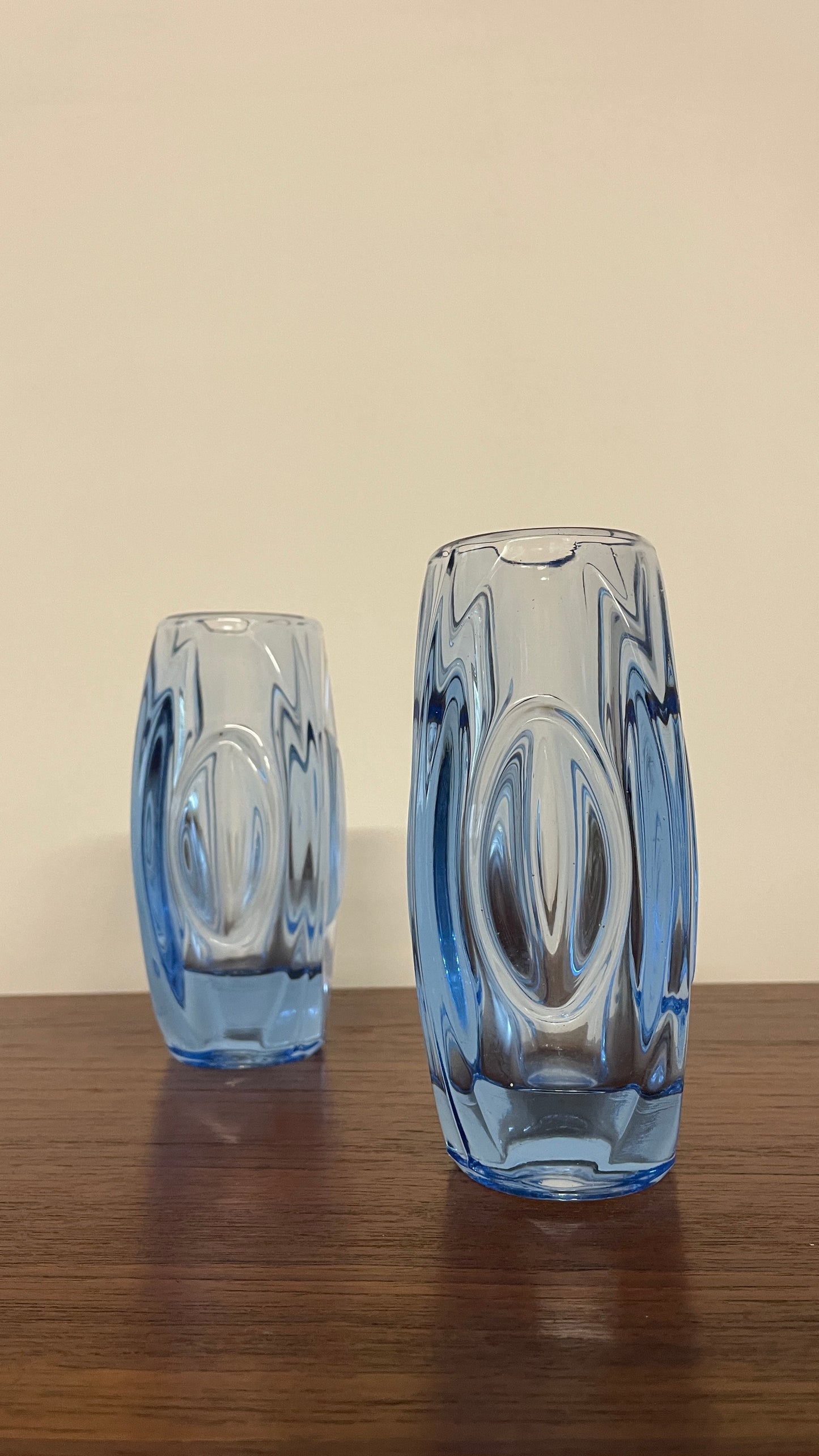 Pair of Mid-Century Blue Art Glass Vases by Rudolf Schrötter for Rosice | Czech Glass 1960s