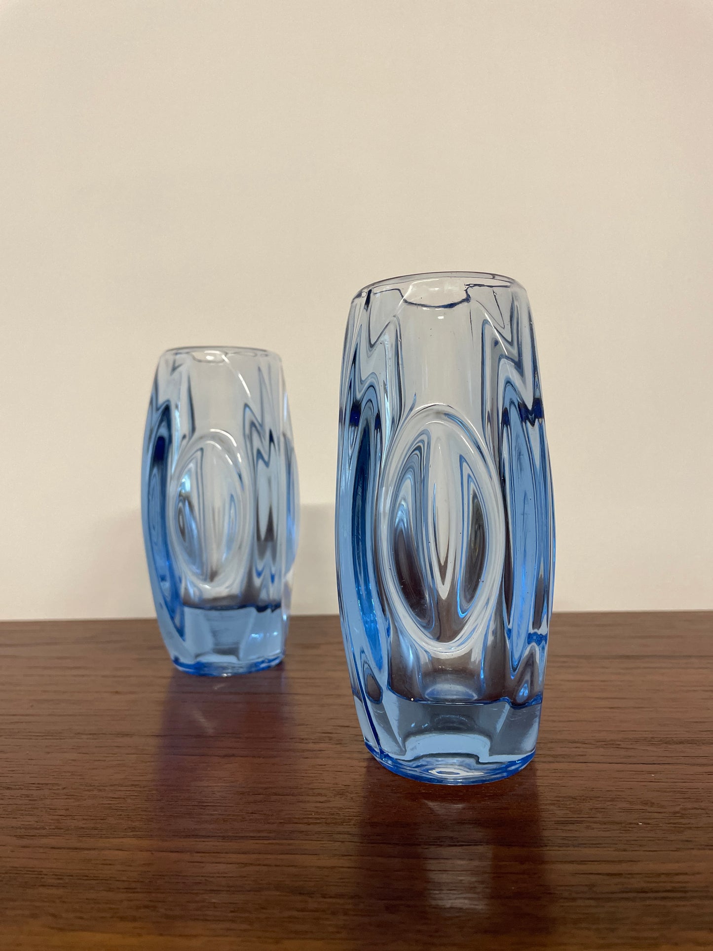 Pair of Mid-Century Blue Art Glass Vases by Rudolf Schrötter for Rosice | Czech Glass 1960s