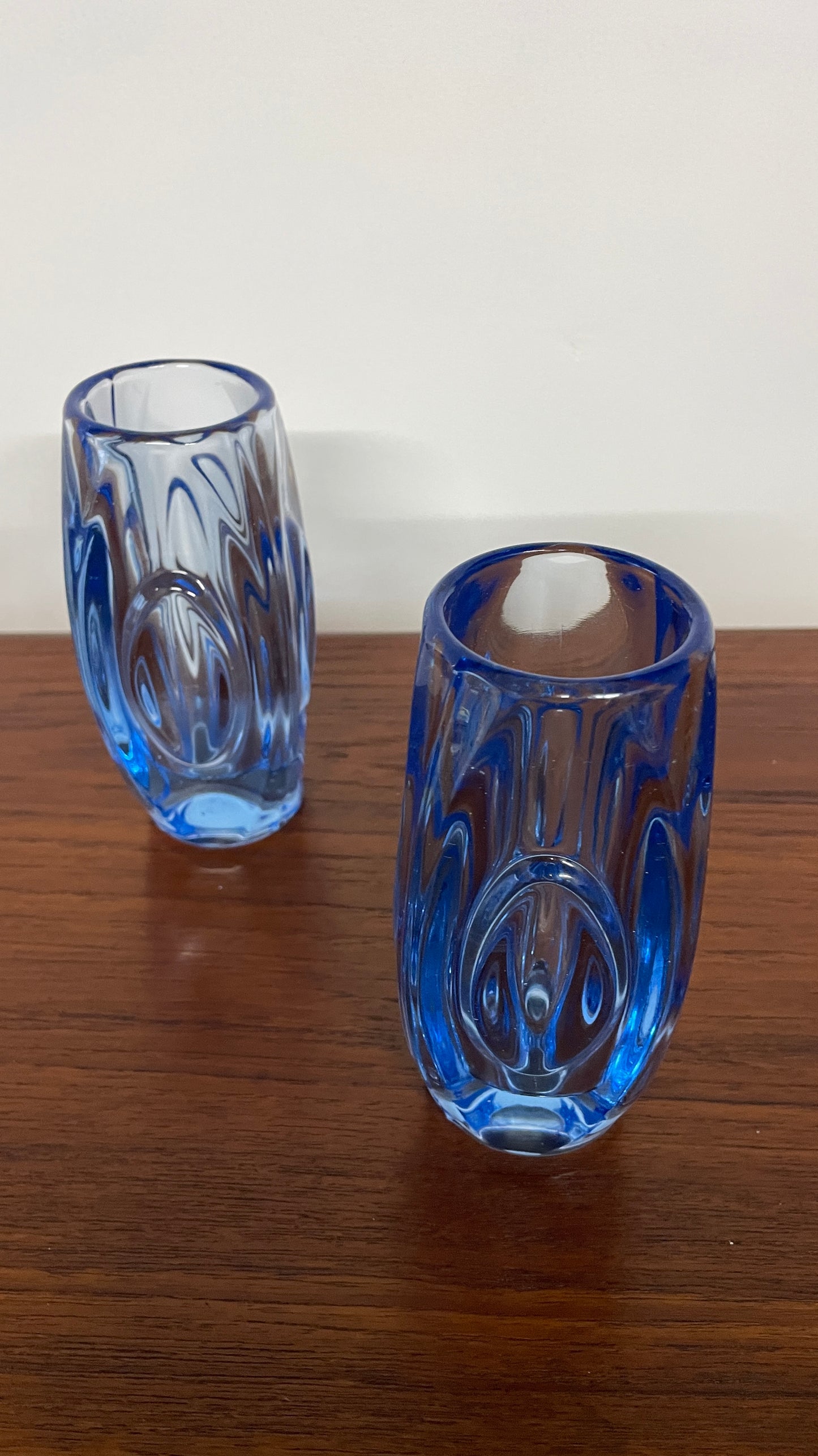 Pair of Mid-Century Blue Art Glass Vases by Rudolf Schrötter for Rosice | Czech Glass 1960s
