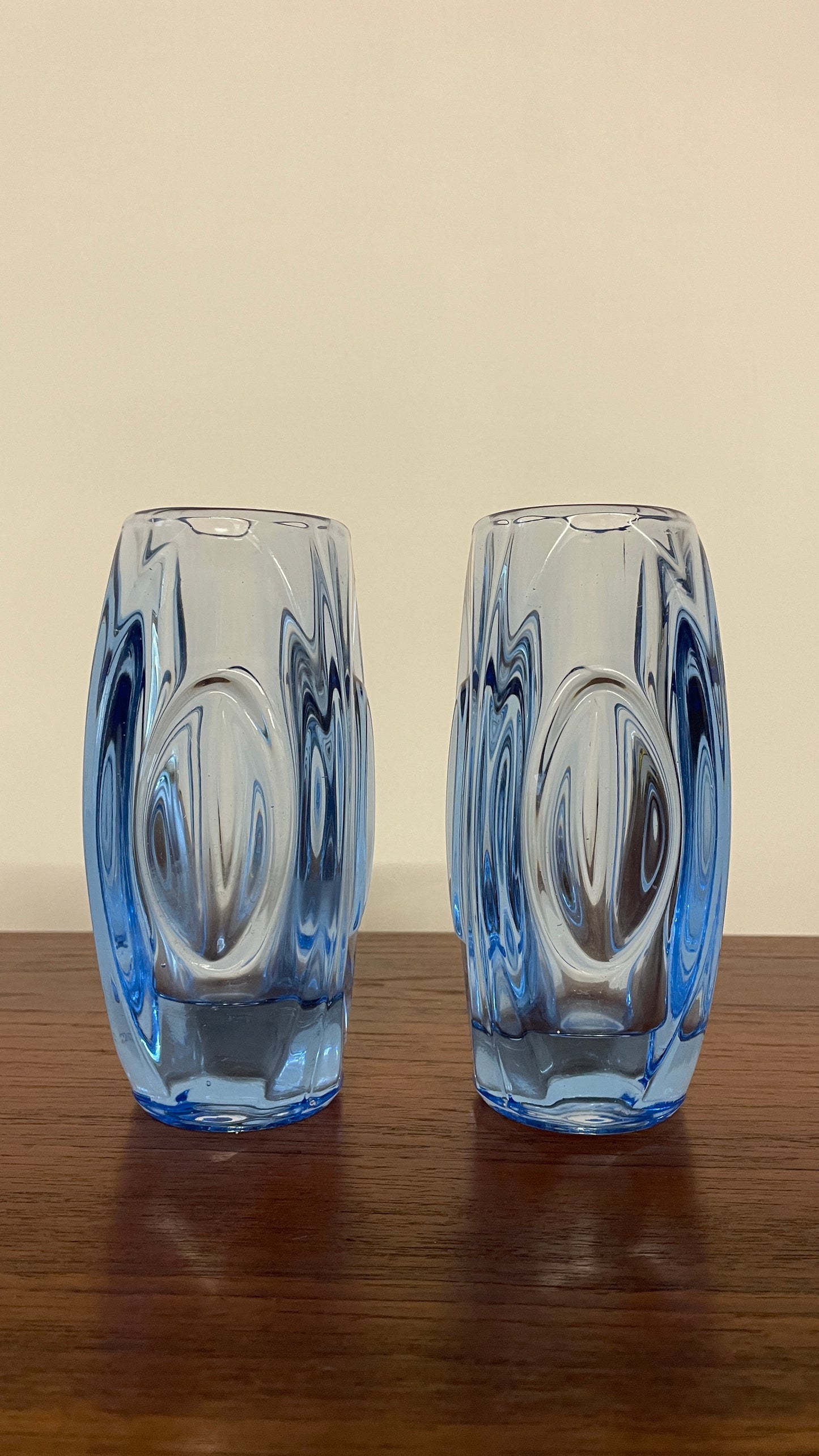 Pair of Mid-Century Blue Art Glass Vases by Rudolf Schrötter for Rosice | Czech Glass 1960s