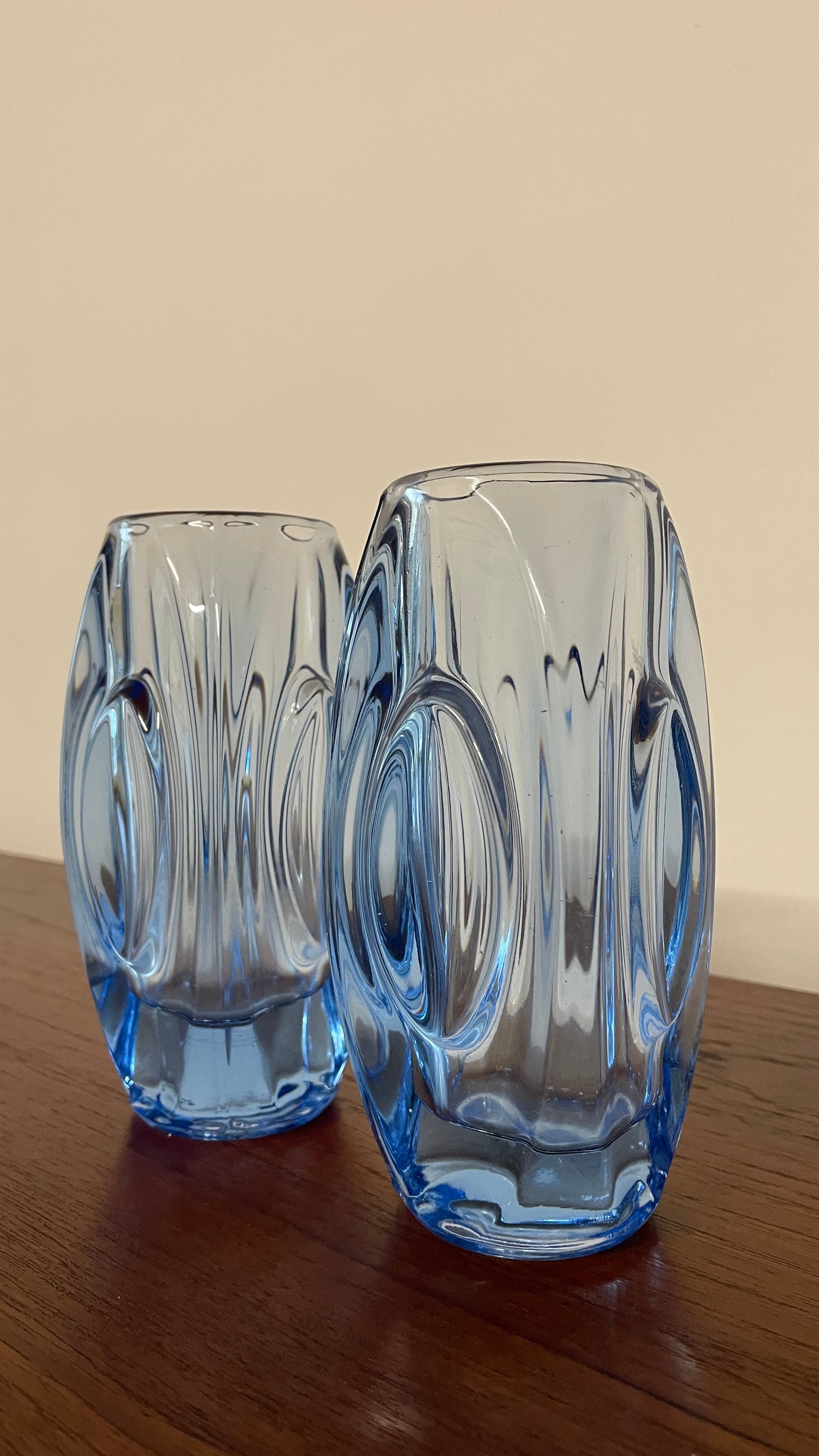 Pair of Mid-Century Blue Art Glass Vases by Rudolf Schrötter for Rosice | Czech Glass 1960s