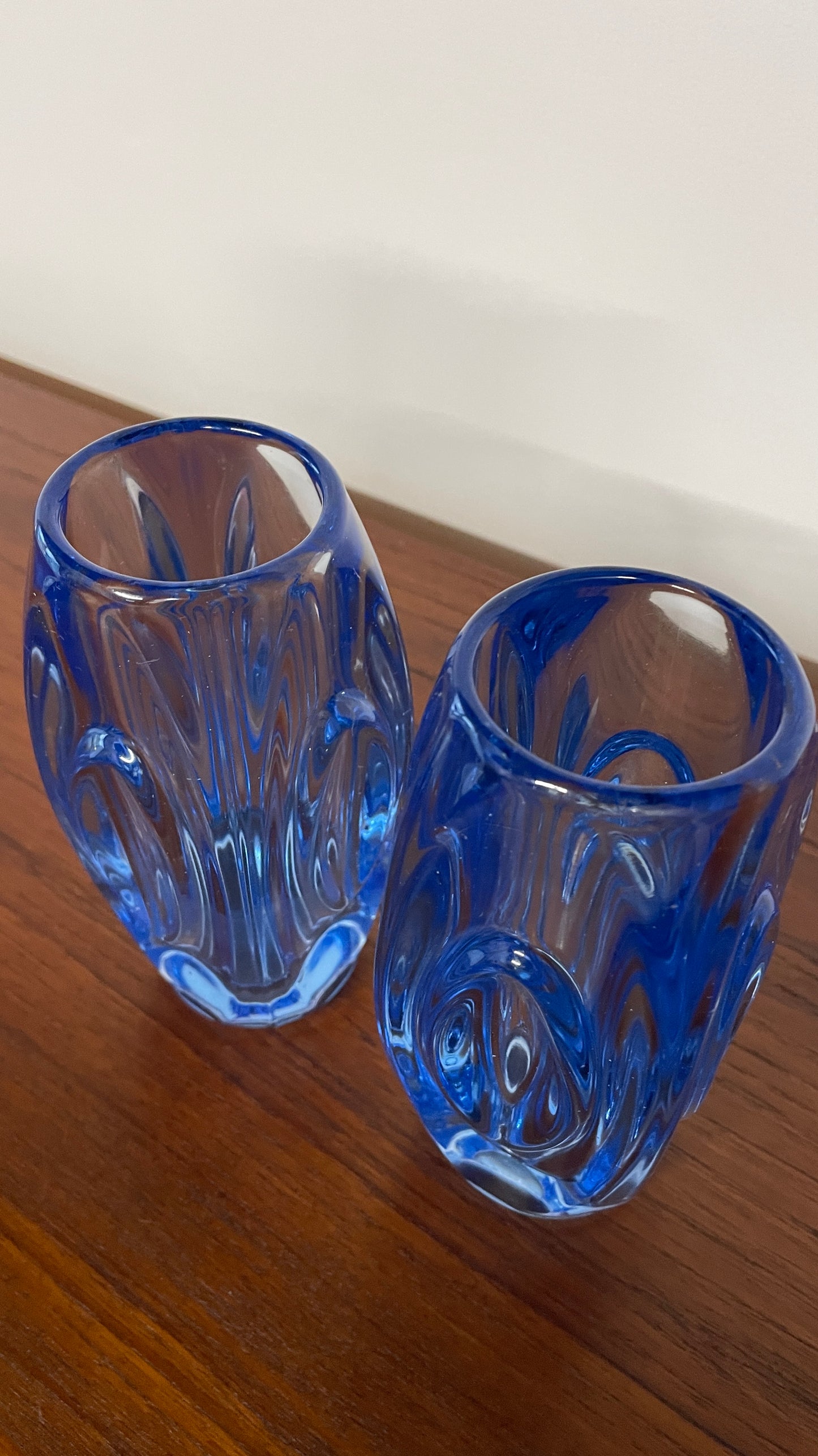 Pair of Mid-Century Blue Art Glass Vases by Rudolf Schrötter for Rosice | Czech Glass 1960s