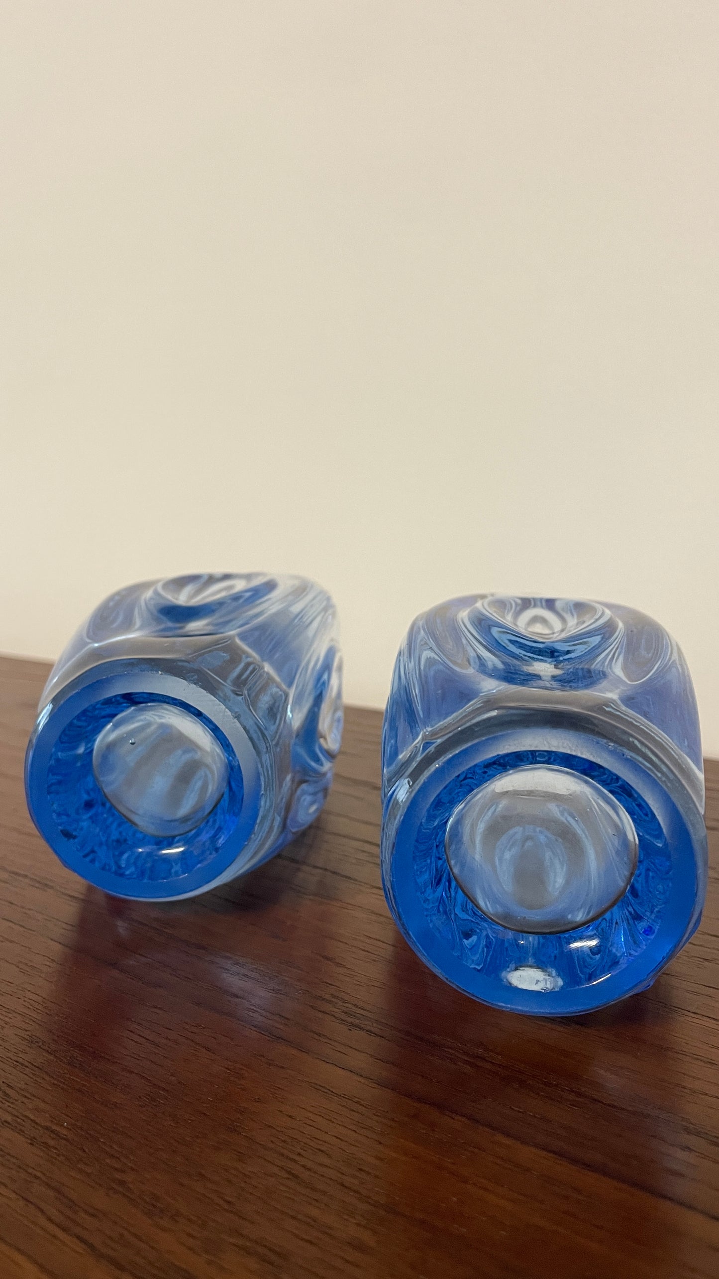 Pair of Mid-Century Blue Art Glass Vases by Rudolf Schrötter for Rosice | Czech Glass 1960s