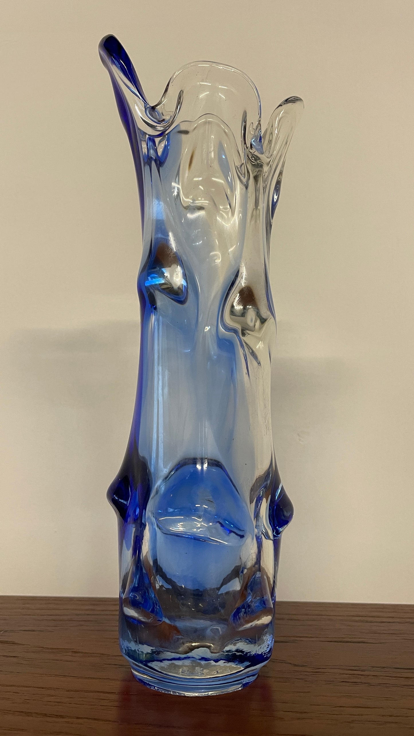 Mid-Century Blue & Clear Art Glass Vase by Josef Hospodka for Chribská, 1960s Czech Design