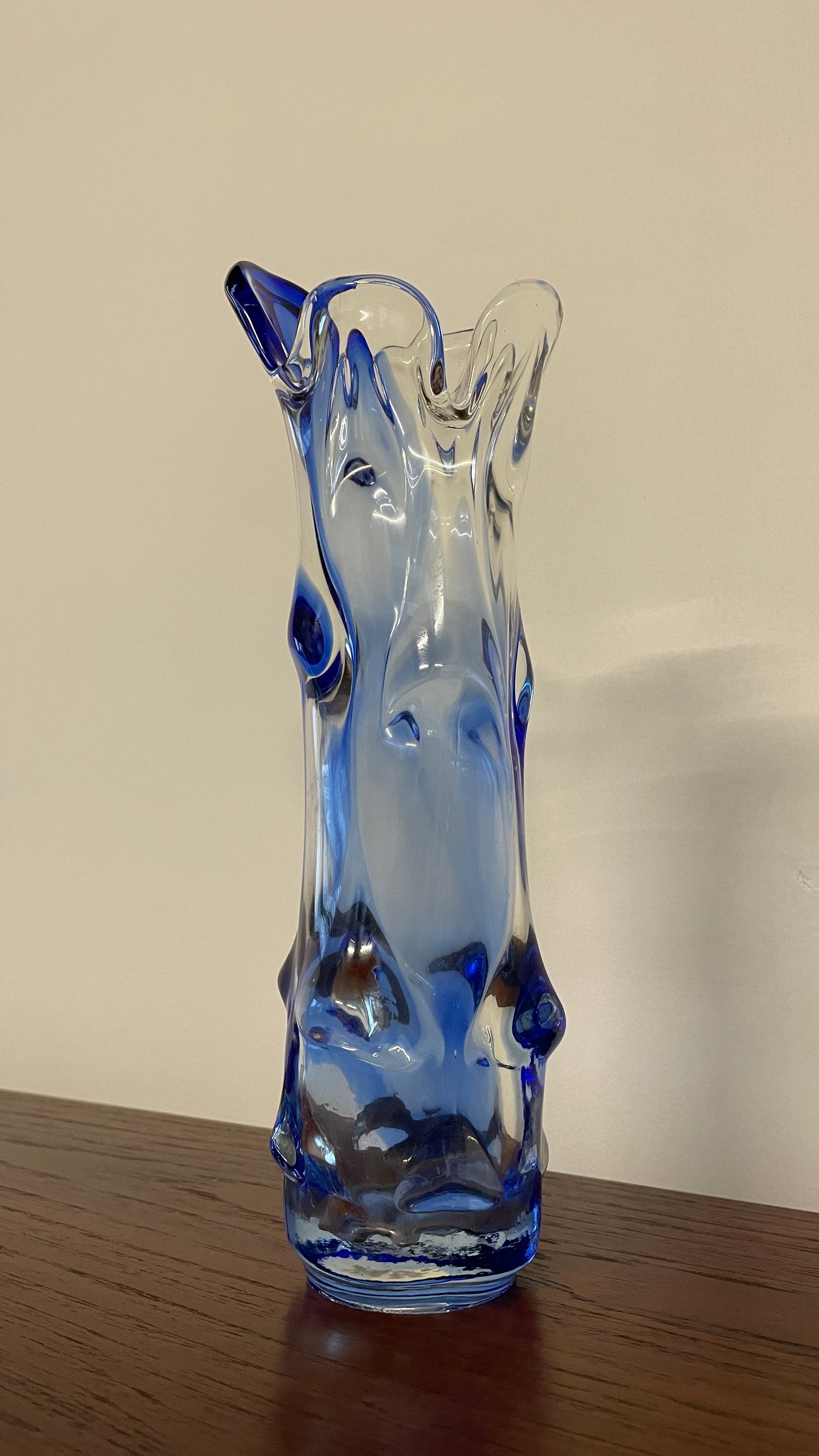 Mid-Century Blue & Clear Art Glass Vase by Josef Hospodka for Chribská, 1960s Czech Design