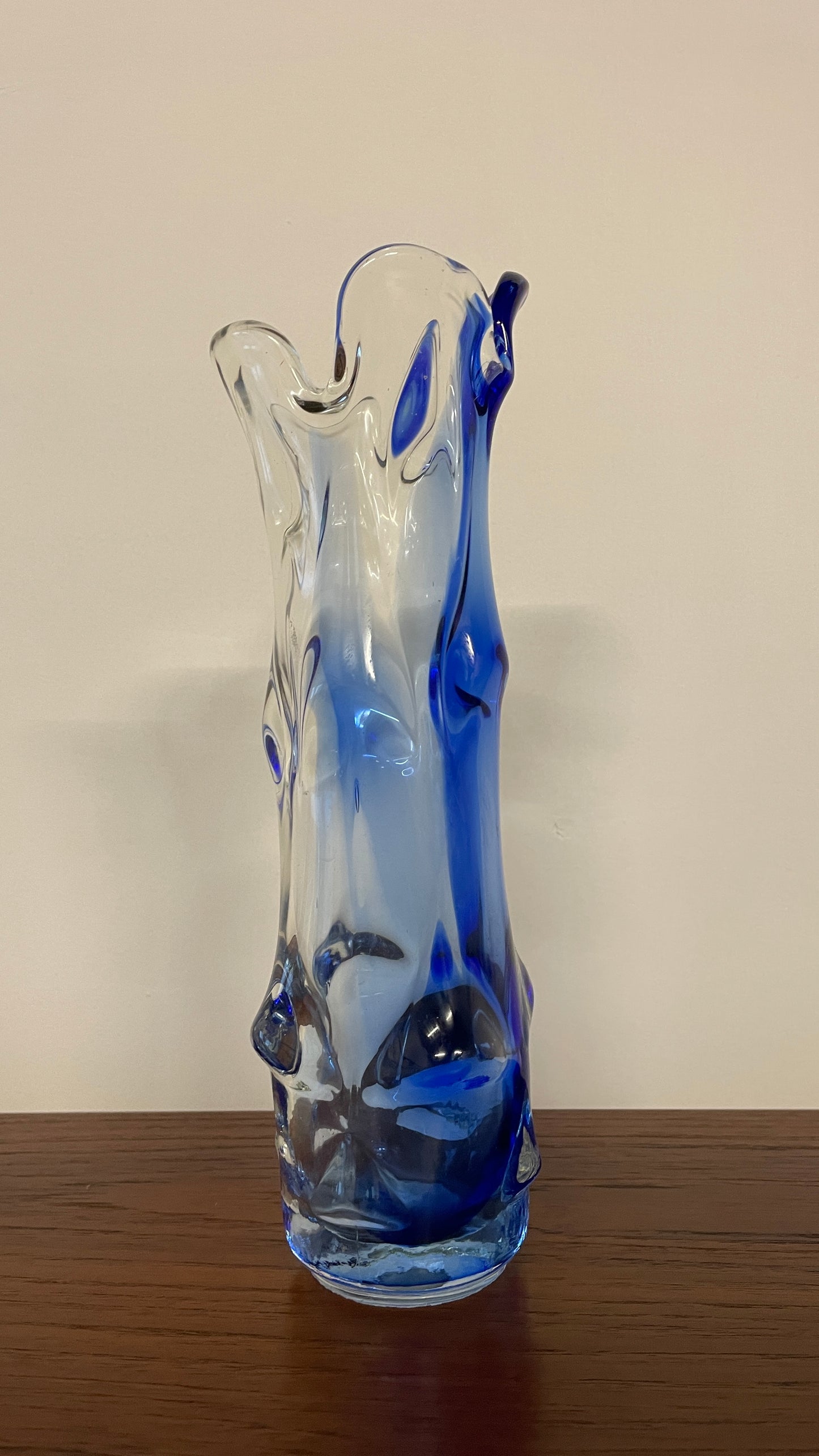 Mid-Century Blue & Clear Art Glass Vase by Josef Hospodka for Chribská, 1960s Czech Design