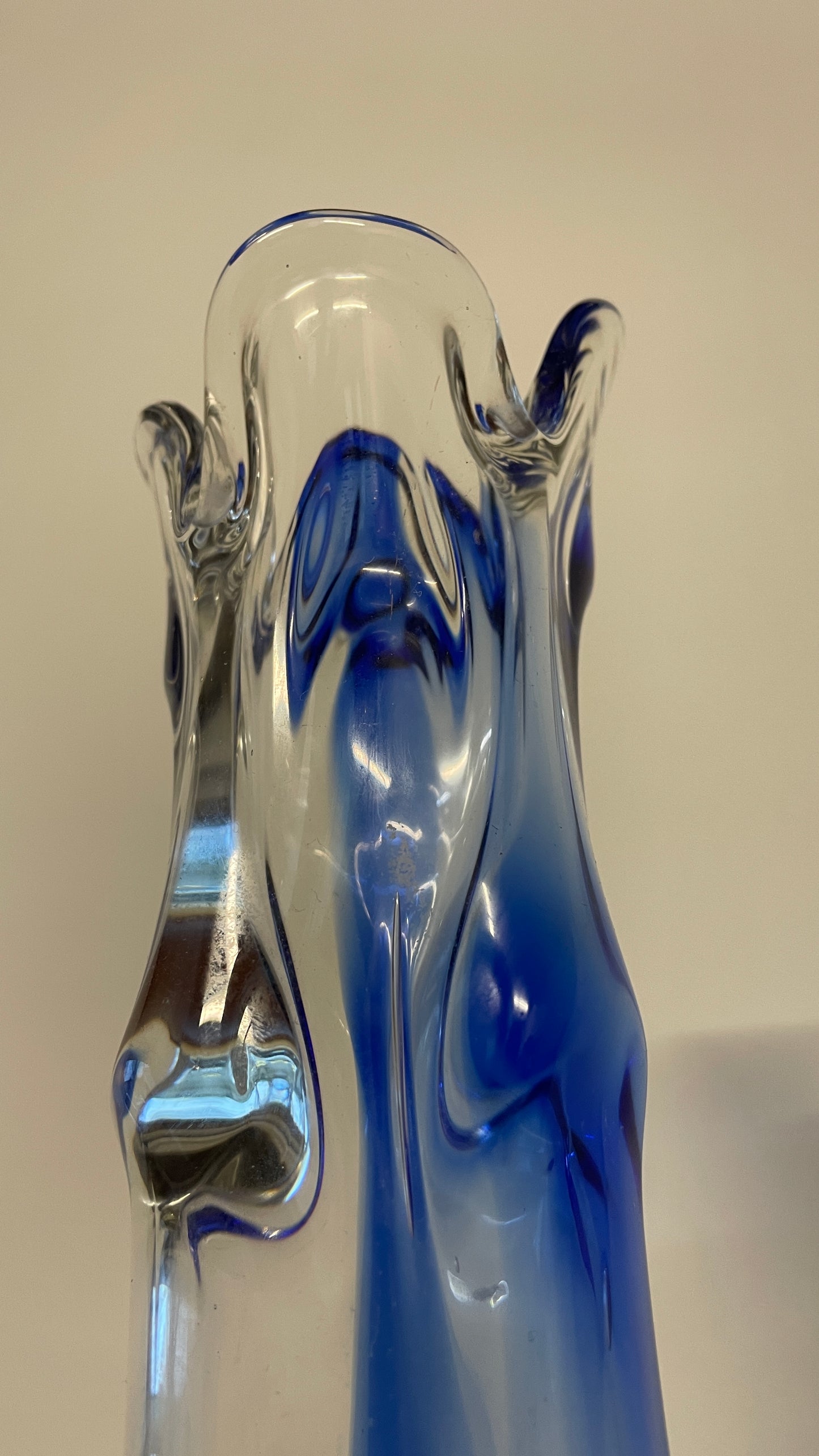 Mid-Century Blue & Clear Art Glass Vase by Josef Hospodka for Chribská, 1960s Czech Design