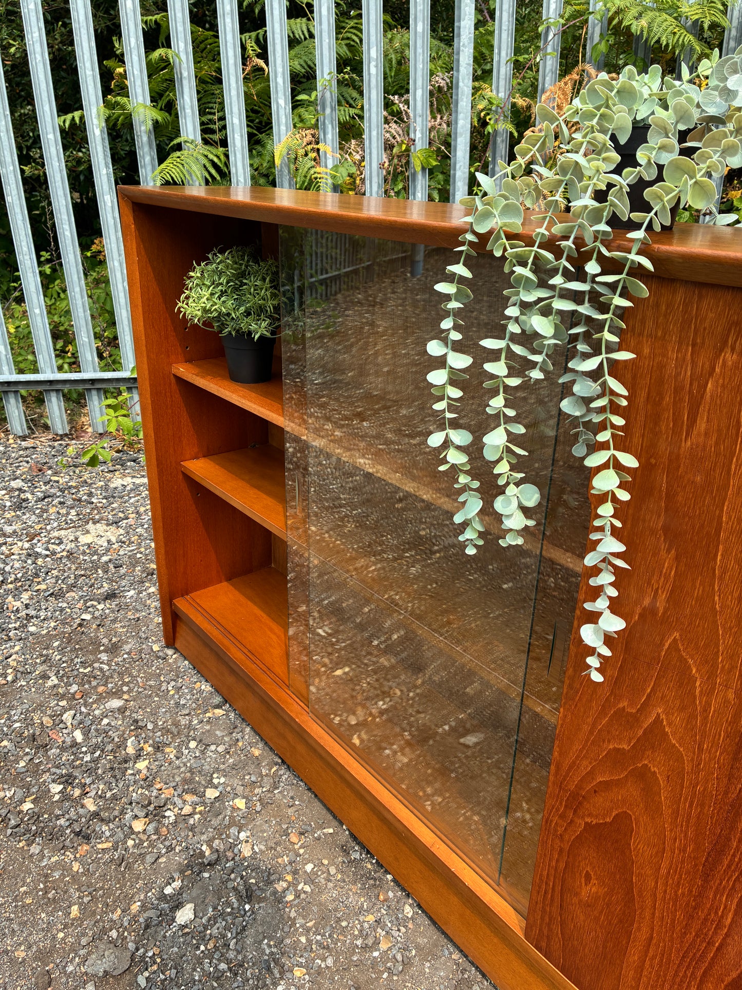Herbert Gibbs Bookcase with Sliding Glass Doors – Mid-Century Vintage Teak Display Cabinet – British – 122cm