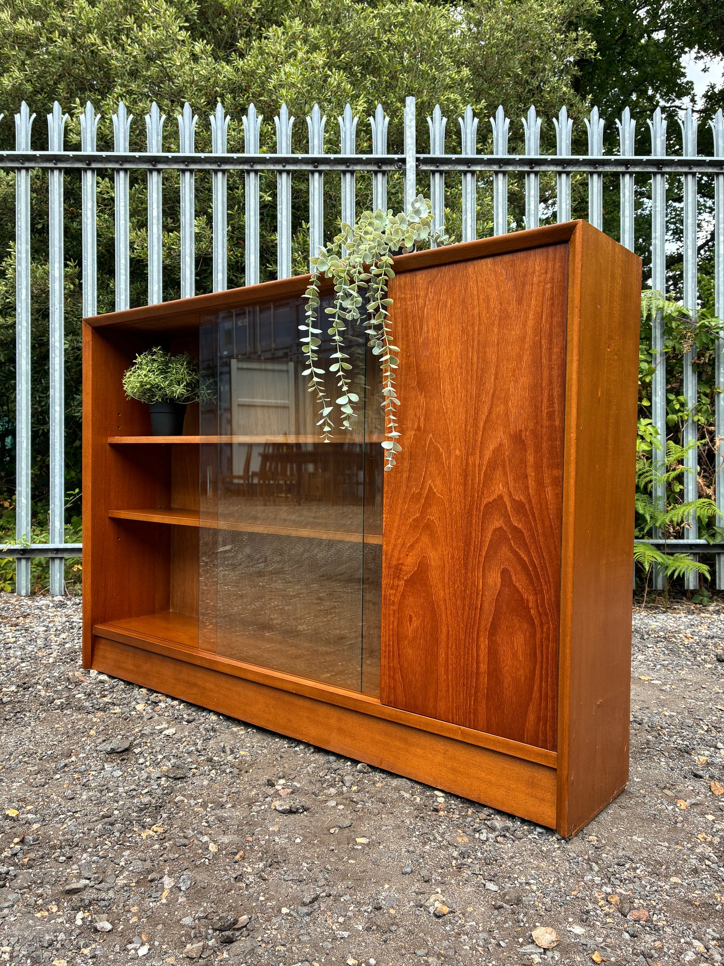 Herbert Gibbs Bookcase with Sliding Glass Doors – Mid-Century Vintage Teak Display Cabinet – British – 122cm