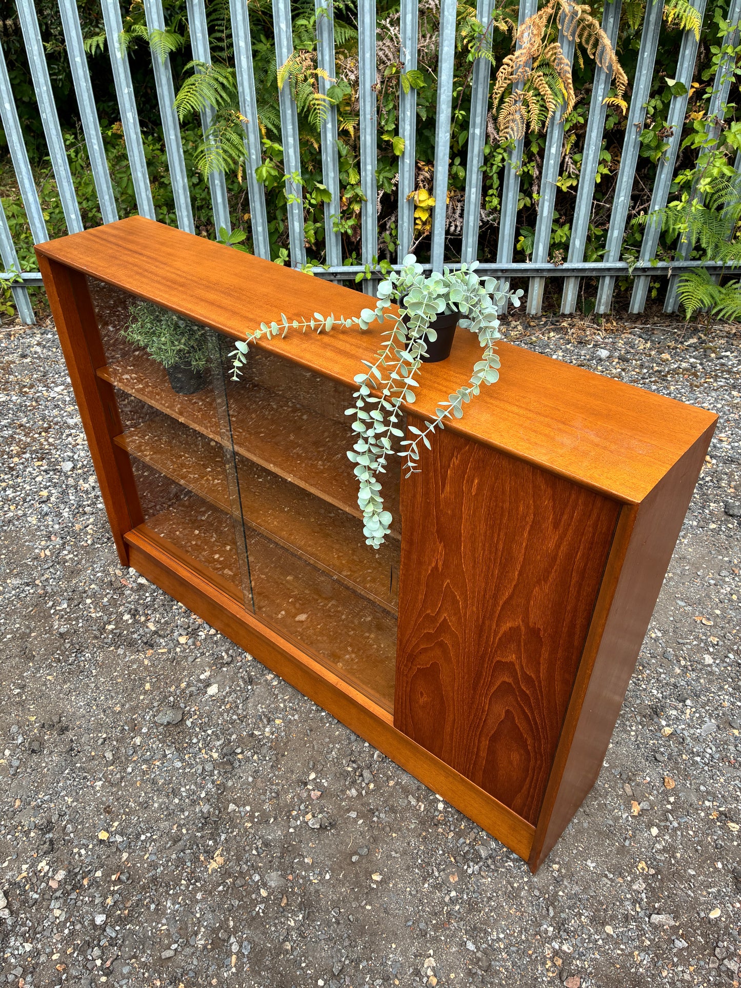 Herbert Gibbs Bookcase with Sliding Glass Doors – Mid-Century Vintage Teak Display Cabinet – British – 122cm
