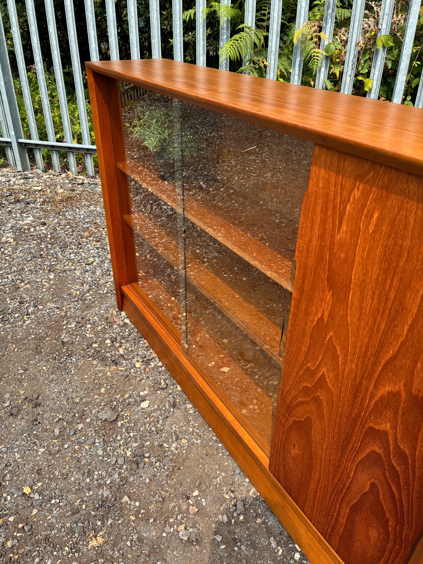 Herbert Gibbs Bookcase with Sliding Glass Doors – Mid-Century Vintage Teak Display Cabinet – British – 122cm