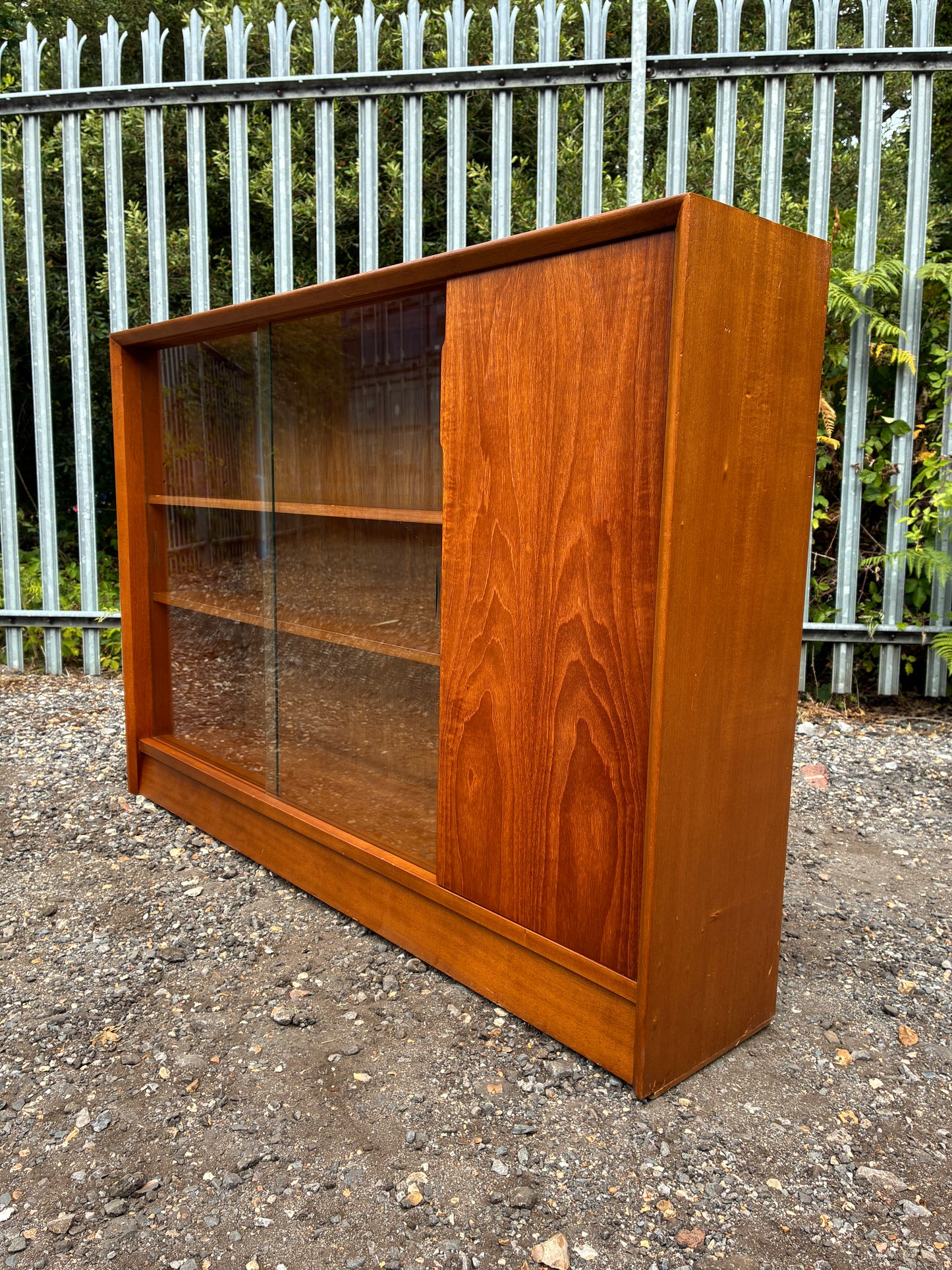 Herbert Gibbs Bookcase with Sliding Glass Doors – Mid-Century Vintage Teak Display Cabinet – British – 122cm
