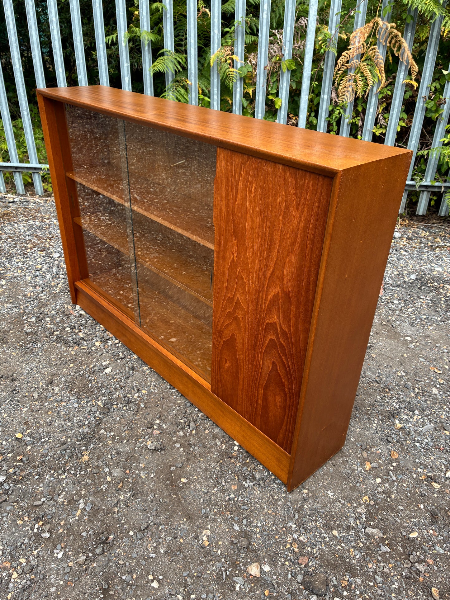 Herbert Gibbs Bookcase with Sliding Glass Doors – Mid-Century Vintage Teak Display Cabinet – British – 122cm