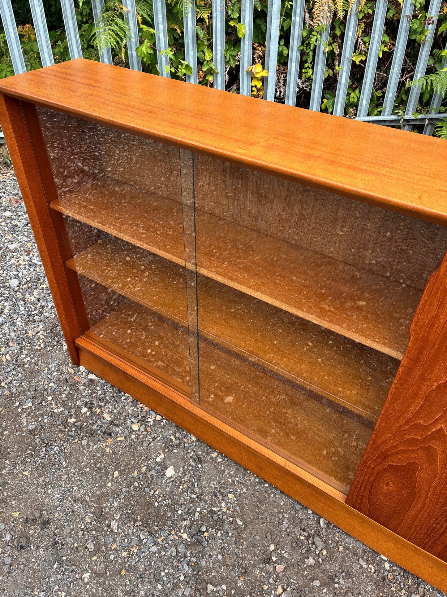 Herbert Gibbs Bookcase with Sliding Glass Doors – Mid-Century Vintage Teak Display Cabinet – British – 122cm