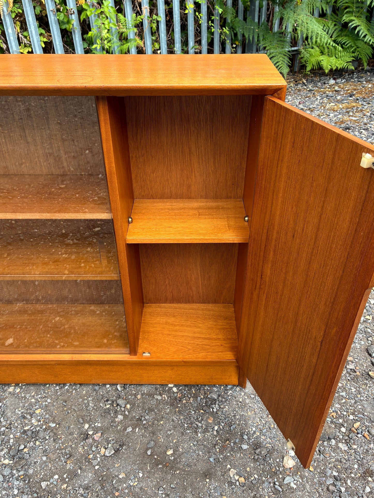 Herbert Gibbs Bookcase with Sliding Glass Doors – Mid-Century Vintage Teak Display Cabinet – British – 122cm