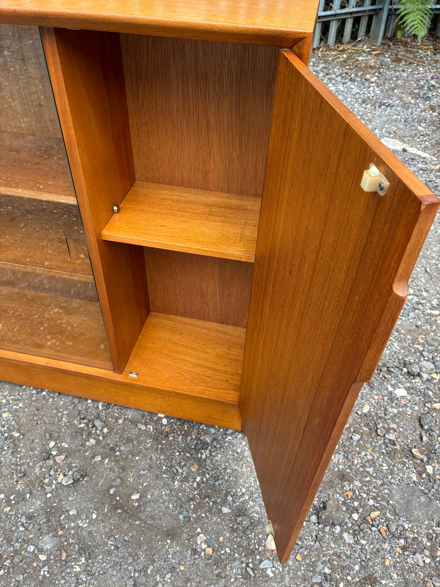 Herbert Gibbs Bookcase with Sliding Glass Doors – Mid-Century Vintage Teak Display Cabinet – British – 122cm