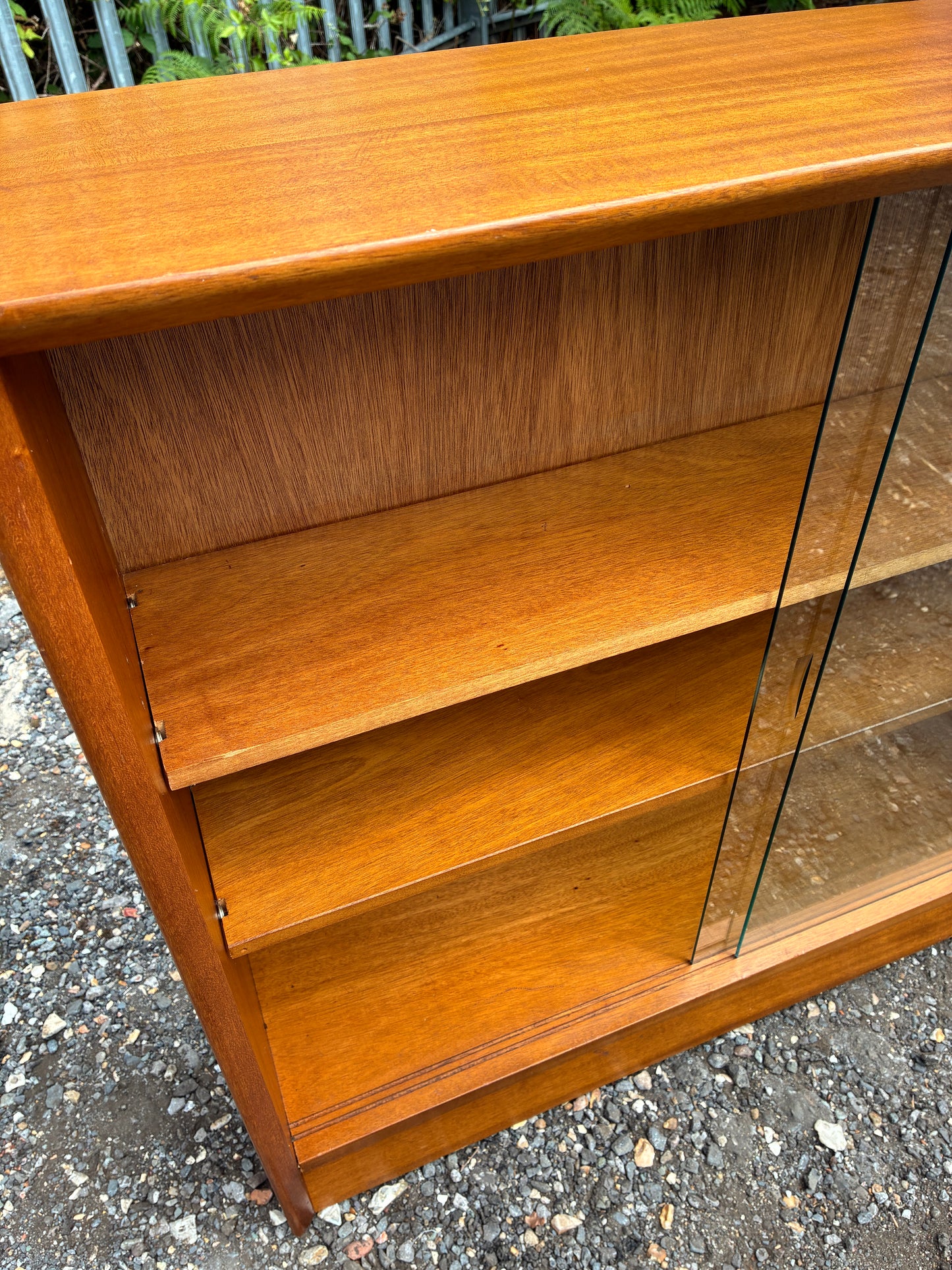 Herbert Gibbs Bookcase with Sliding Glass Doors – Mid-Century Vintage Teak Display Cabinet – British – 122cm