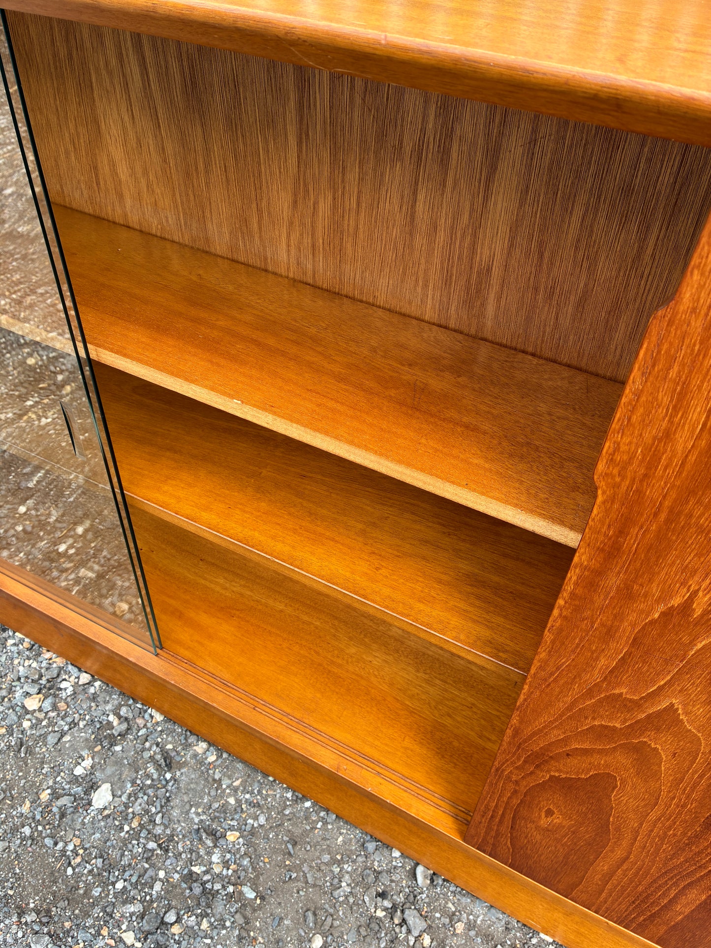 Herbert Gibbs Bookcase with Sliding Glass Doors – Mid-Century Vintage Teak Display Cabinet – British – 122cm