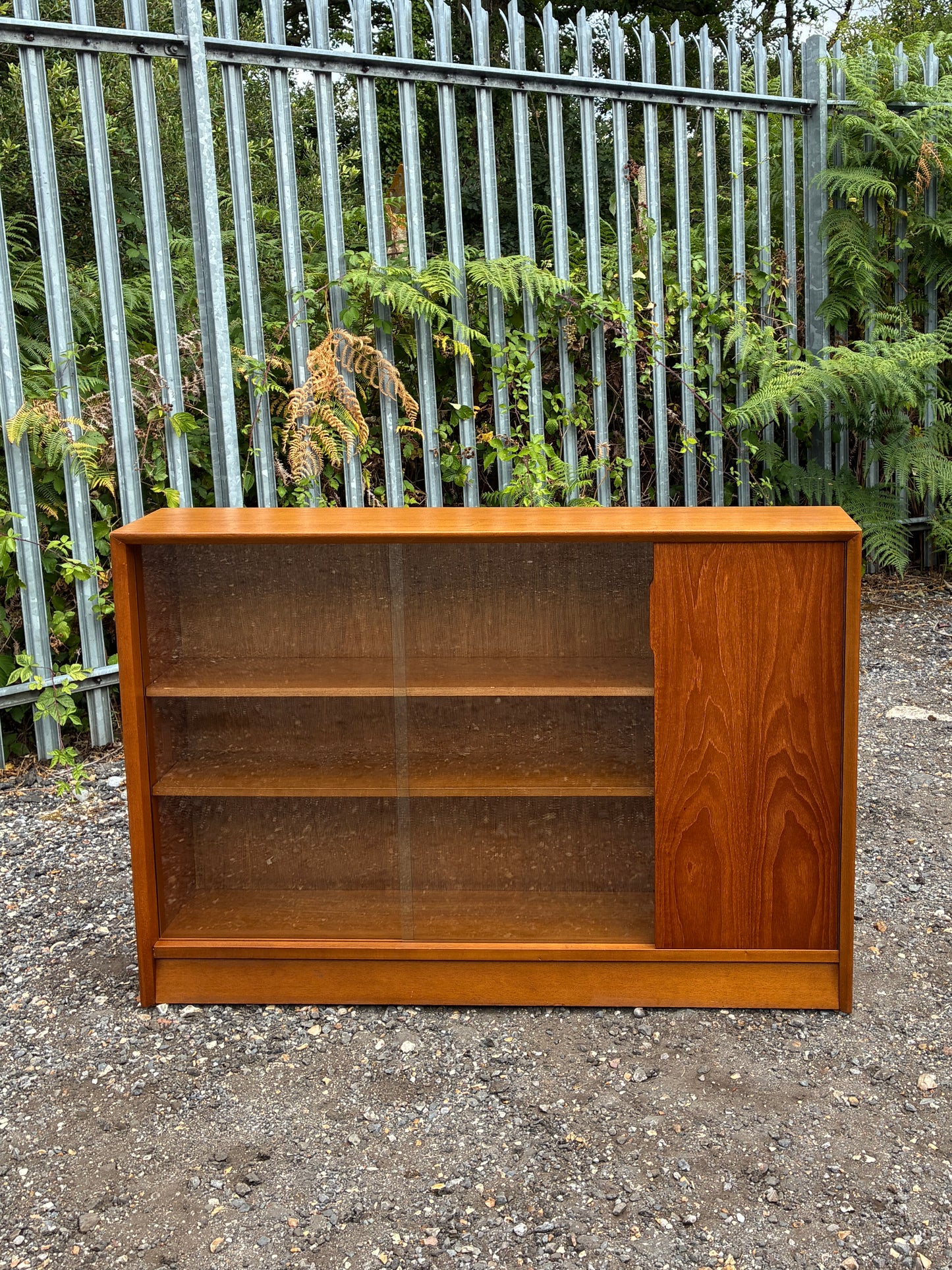 Herbert Gibbs Bookcase with Sliding Glass Doors – Mid-Century Vintage Teak Display Cabinet – British – 122cm
