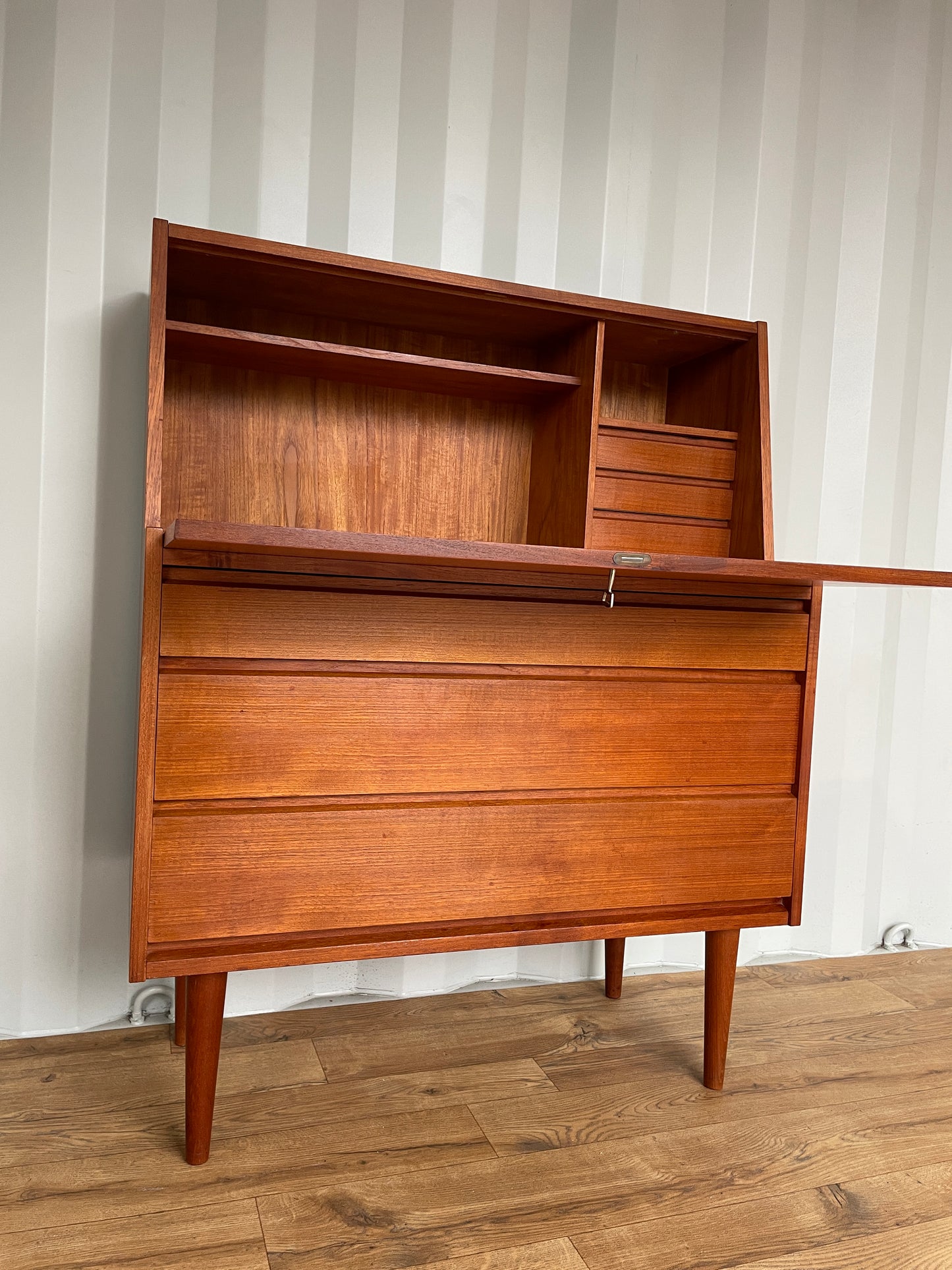 Danish Mid-Century Teak Bureau - Home Desk - Drop Front