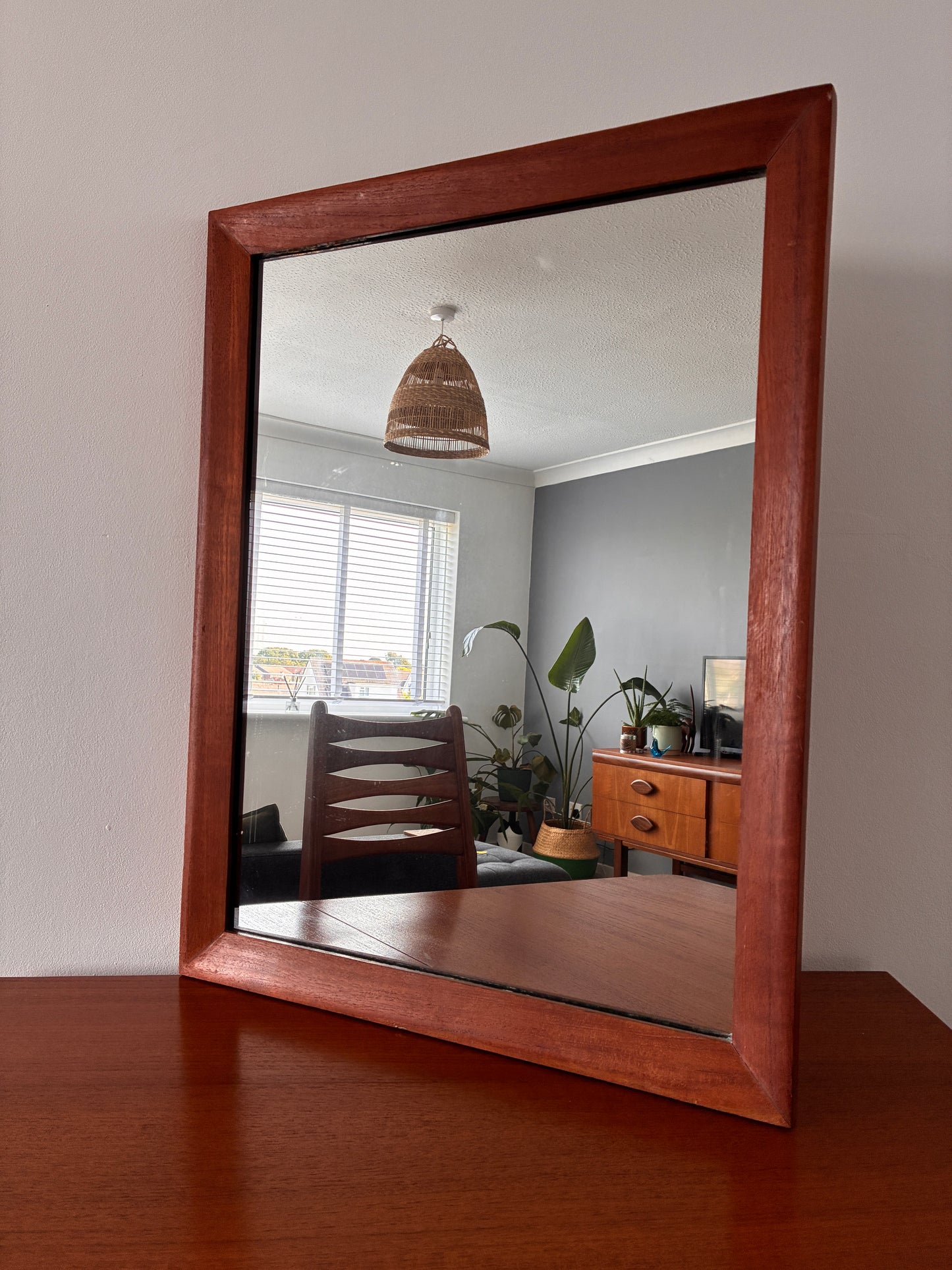Vintage Teak Wall Mirror |  Rectangular Wooden | 51cm x 67cm