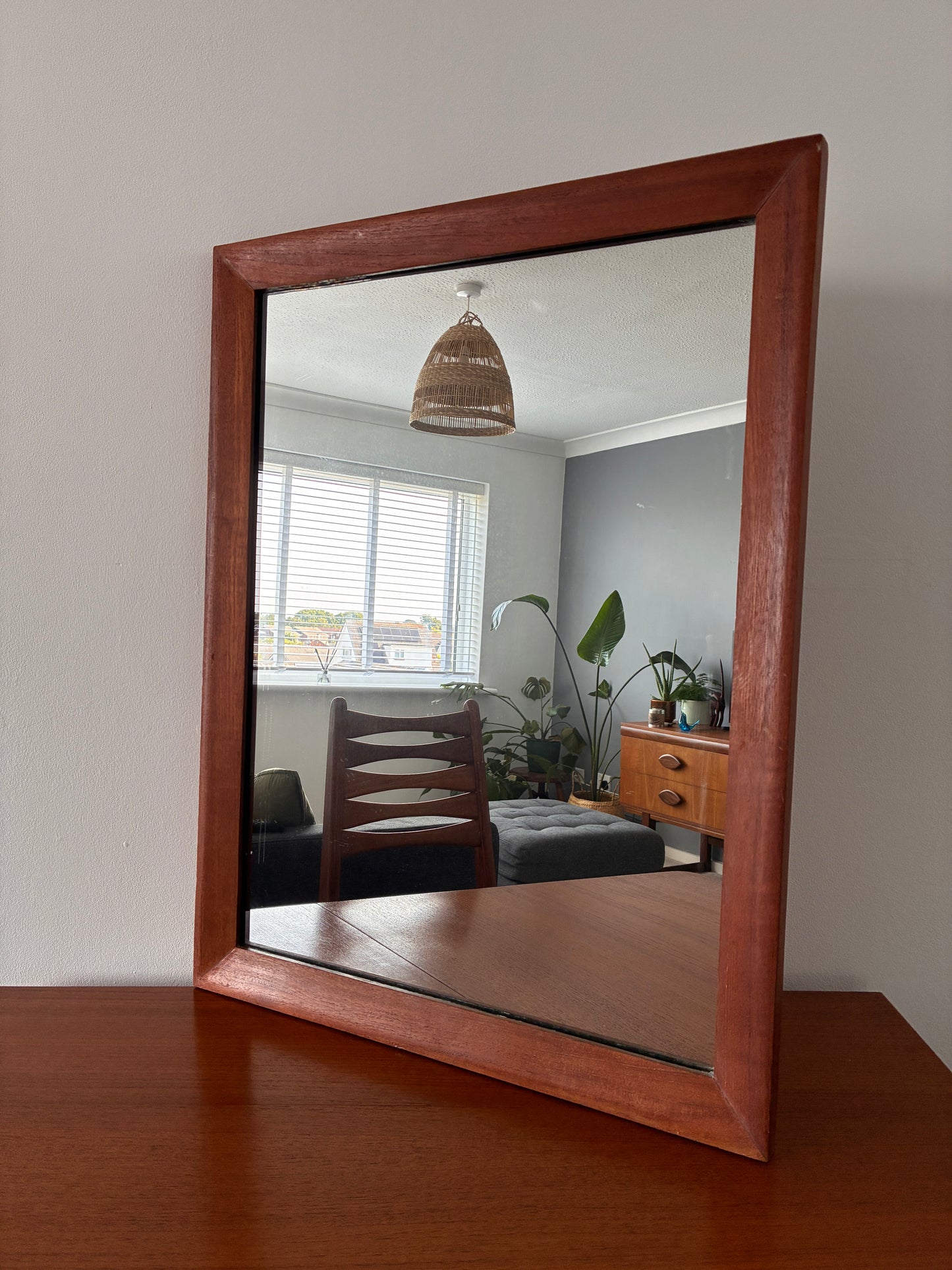 Vintage Teak Wall Mirror |  Rectangular Wooden | 51cm x 67cm