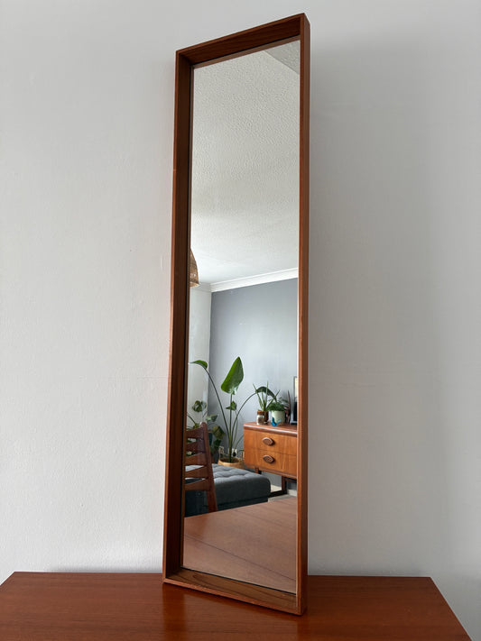 Danish Mid-Century Teak Wall Mirror | Vintage Scandinavian Rectangular Hallway Mirror | 106cm Tall