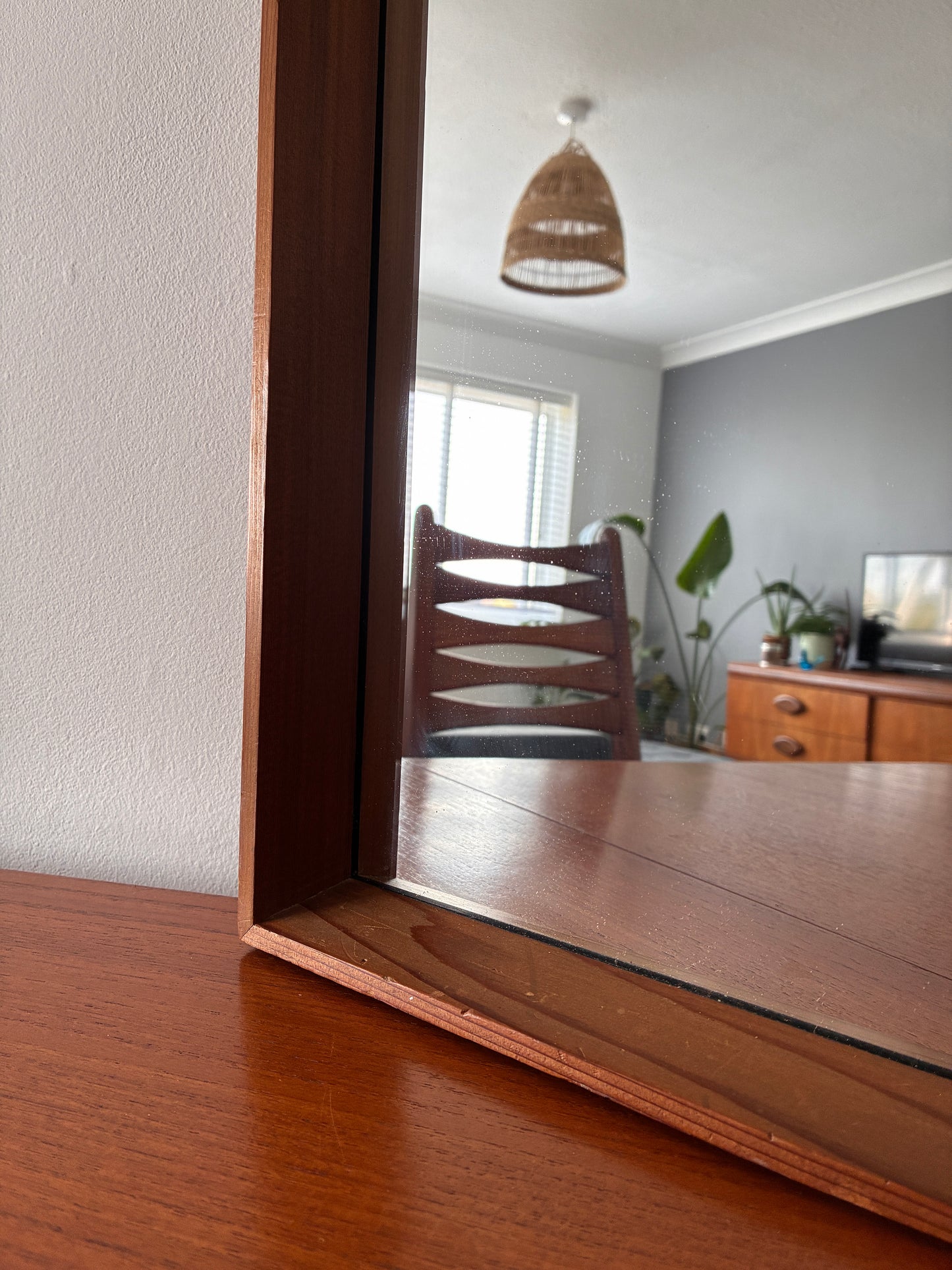 Danish Teak Wall Mirror – Mid-Century Vintage Rectangular – Scandinavian - 36cm x 90cm