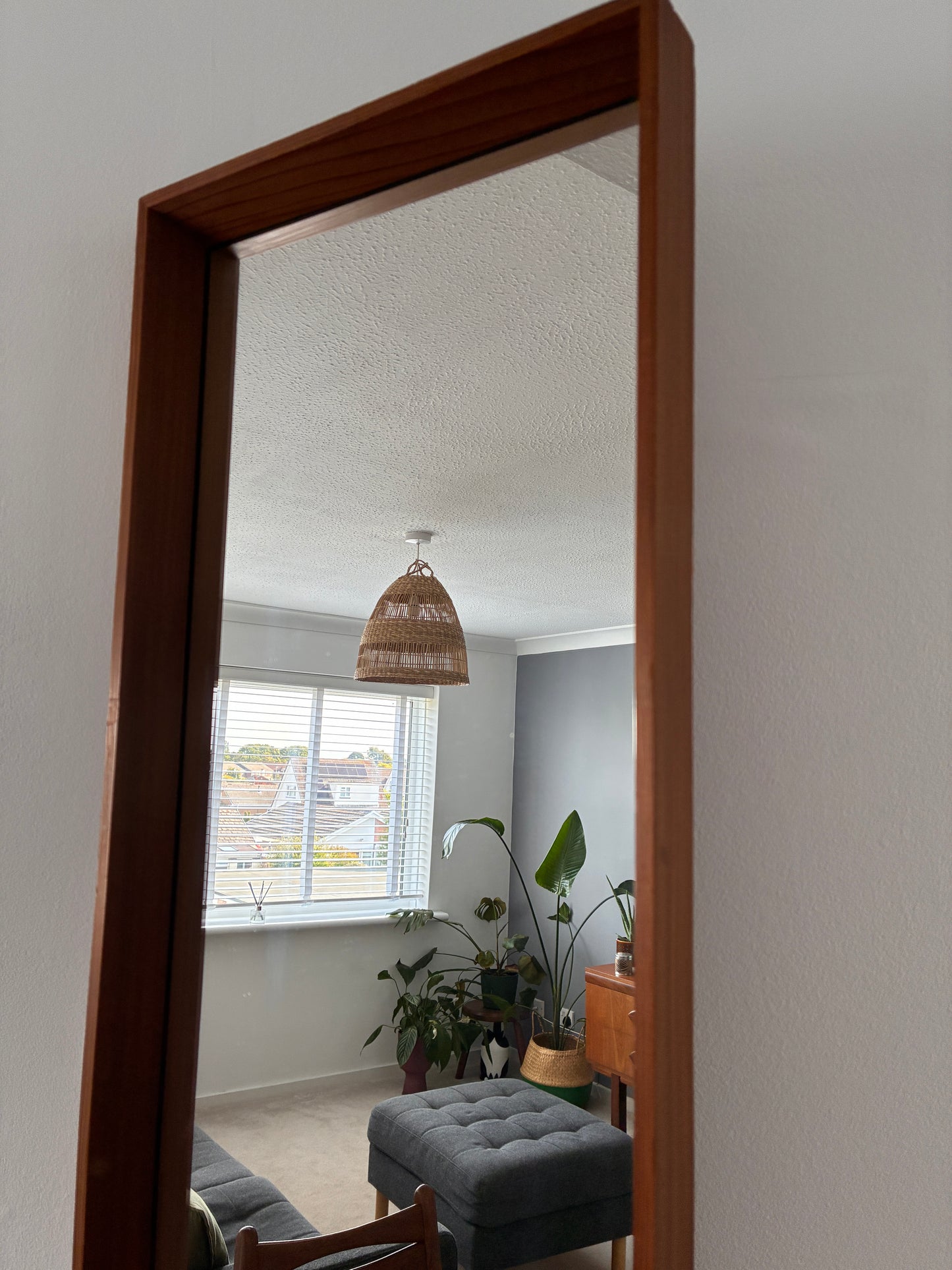 Danish Mid-Century Teak Wall Mirror | Vintage Scandinavian Rectangular Hallway Mirror | 106cm Tall