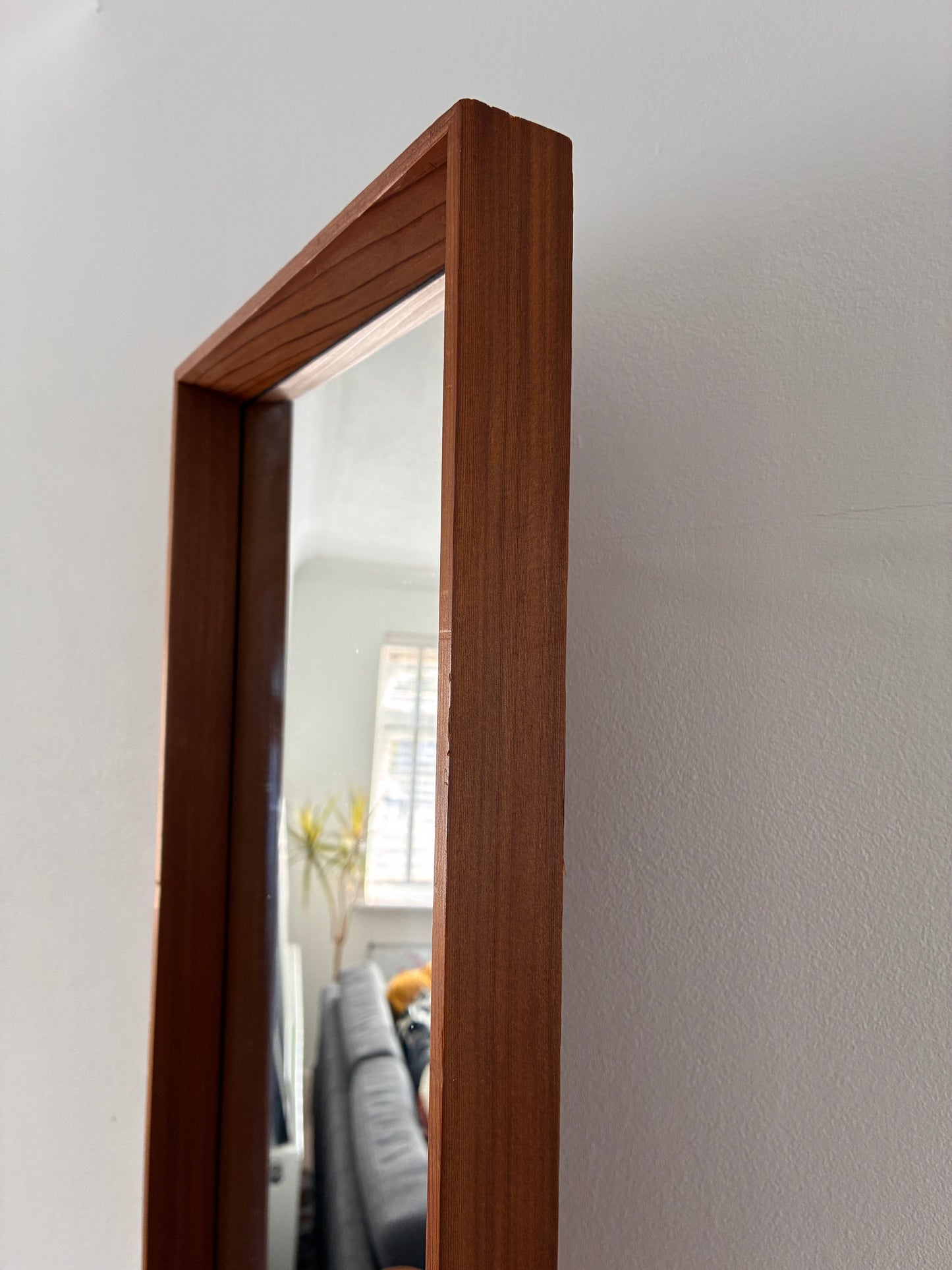 Danish Mid-Century Teak Wall Mirror | Vintage Scandinavian Rectangular Hallway Mirror | 106cm Tall