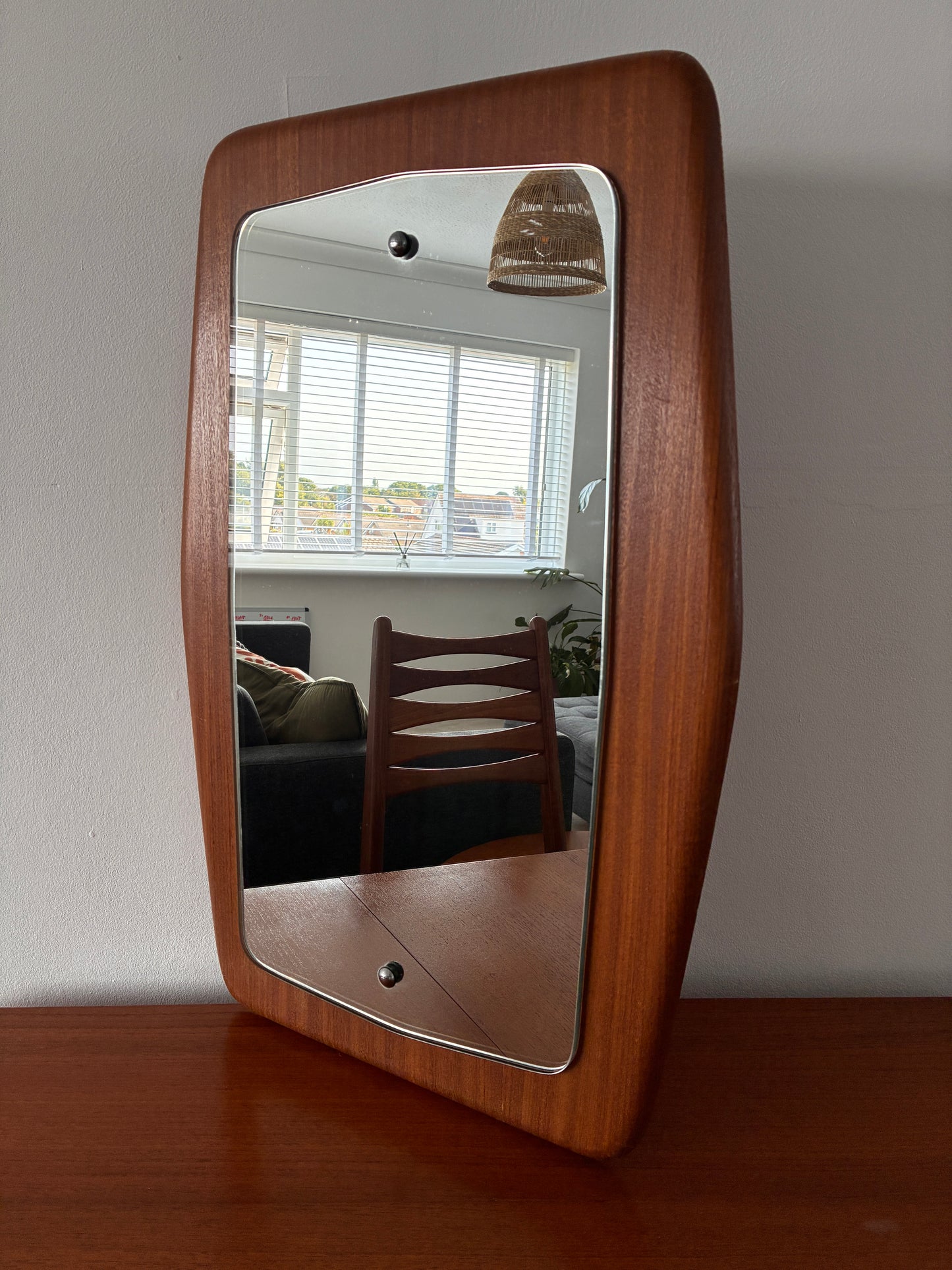 Mid-Century Teak Wall Mirror | Vintage Wooden Frame Mirror 40cm x 61cm