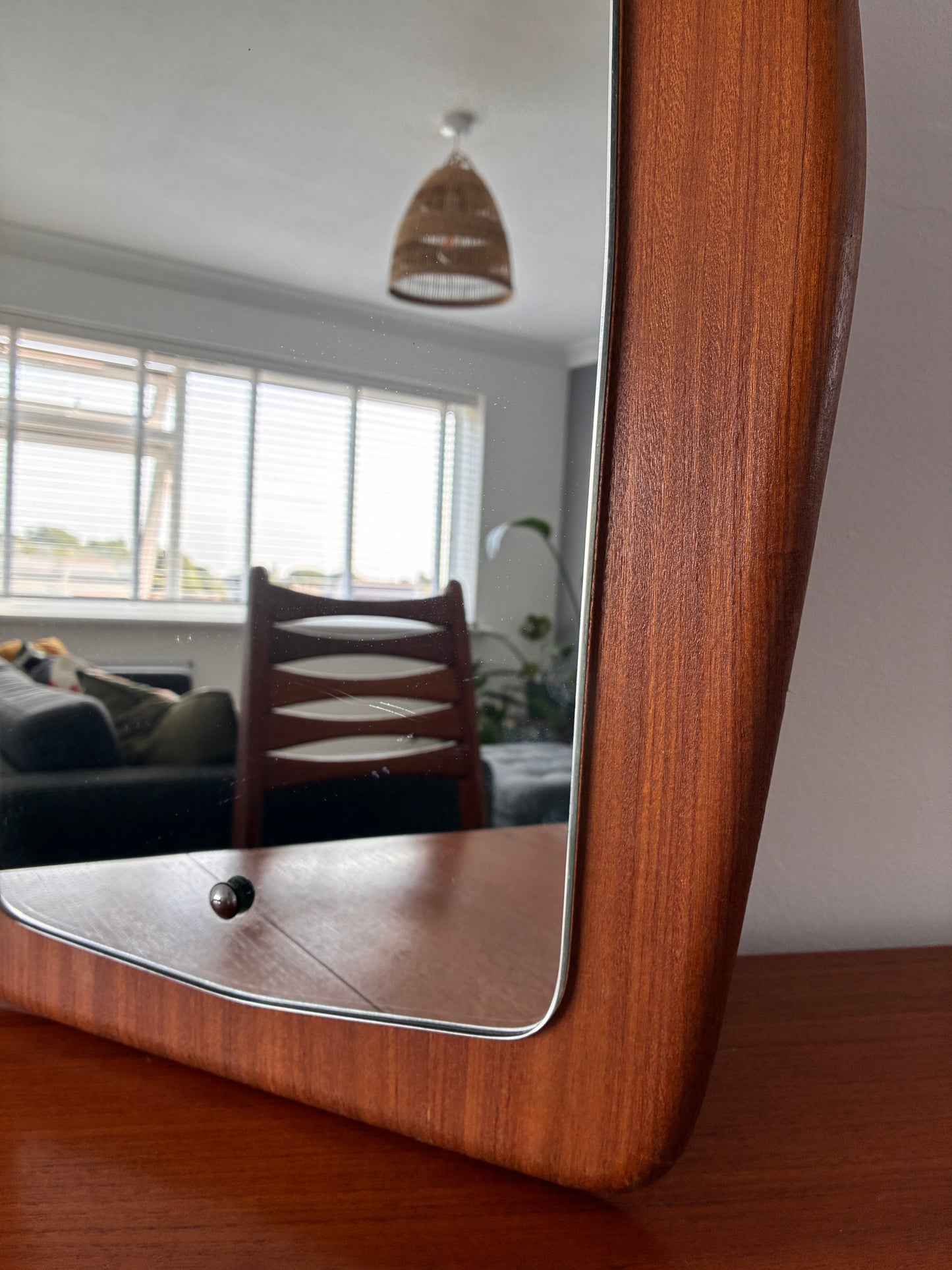 Mid-Century Teak Wall Mirror | Vintage Wooden Frame Mirror 40cm x 61cm
