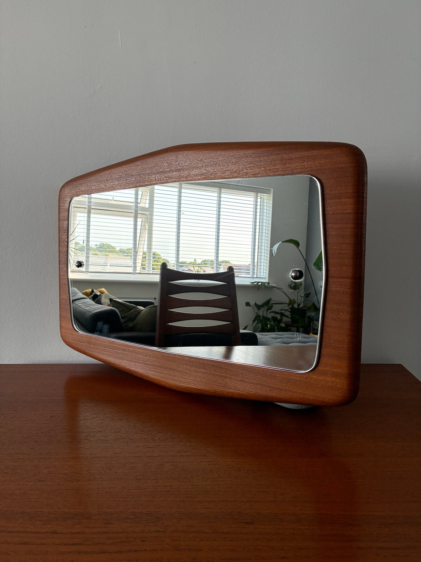 Mid-Century Teak Wall Mirror | Vintage Wooden Frame Mirror 40cm x 61cm