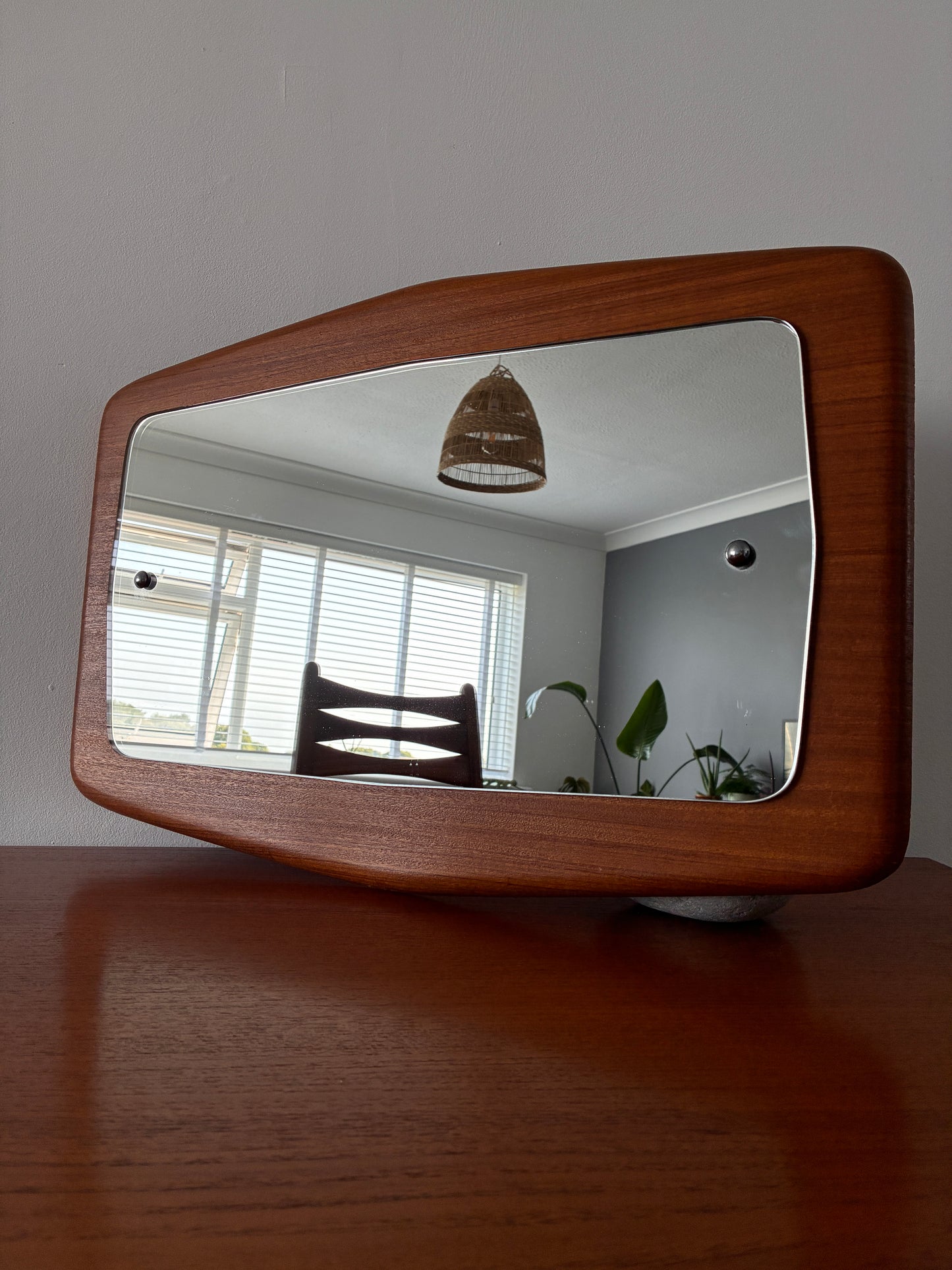 Mid-Century Teak Wall Mirror | Vintage Wooden Frame Mirror 40cm x 61cm