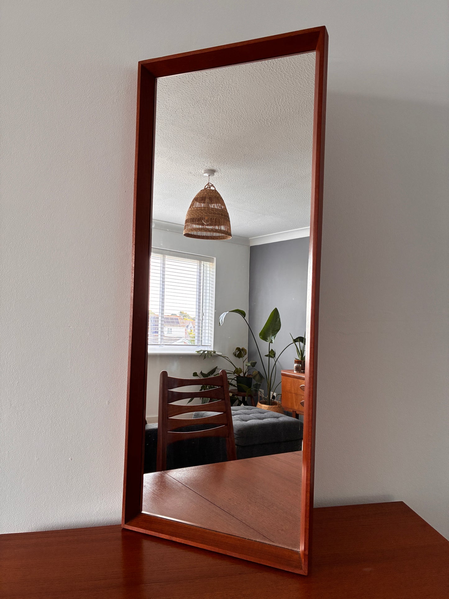 Danish Teak Wall Mirror – Mid-Century Vintage Rectangular – Scandinavian - 36cm x 90cm