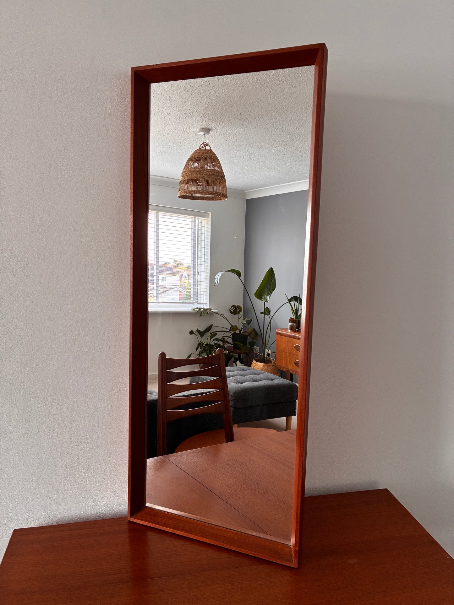 Danish Teak Wall Mirror – Mid-Century Vintage Rectangular – Scandinavian - 36cm x 90cm