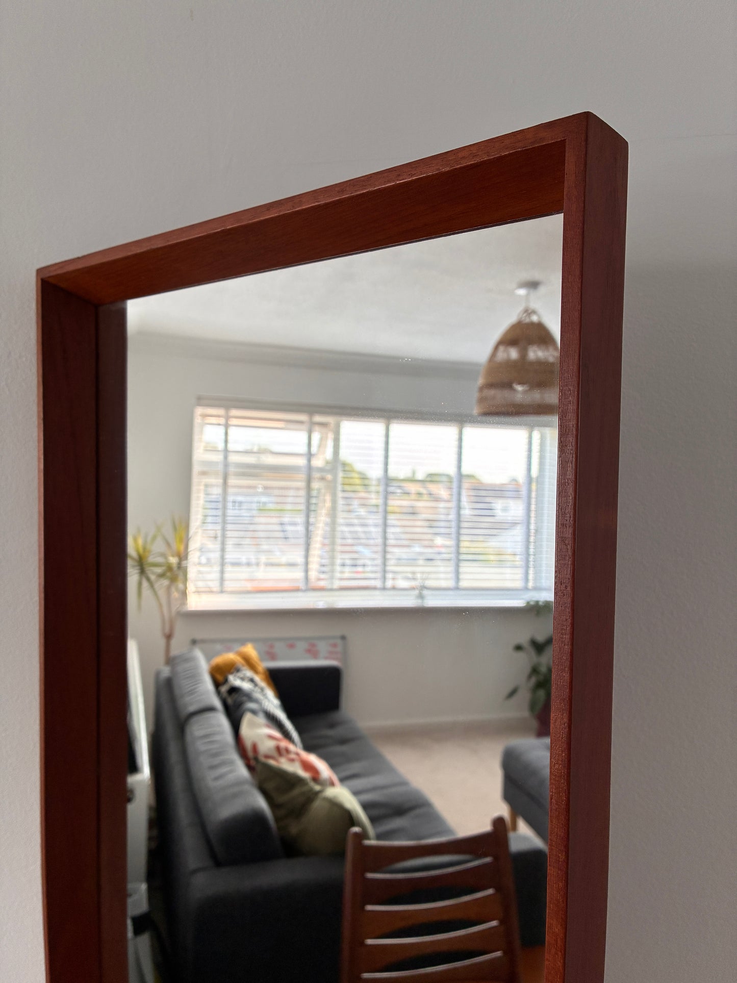 Danish Mid-Century Teak Wall Mirror | Vintage Scandinavian Rectangular Hallway Mirror | 106cm Tall