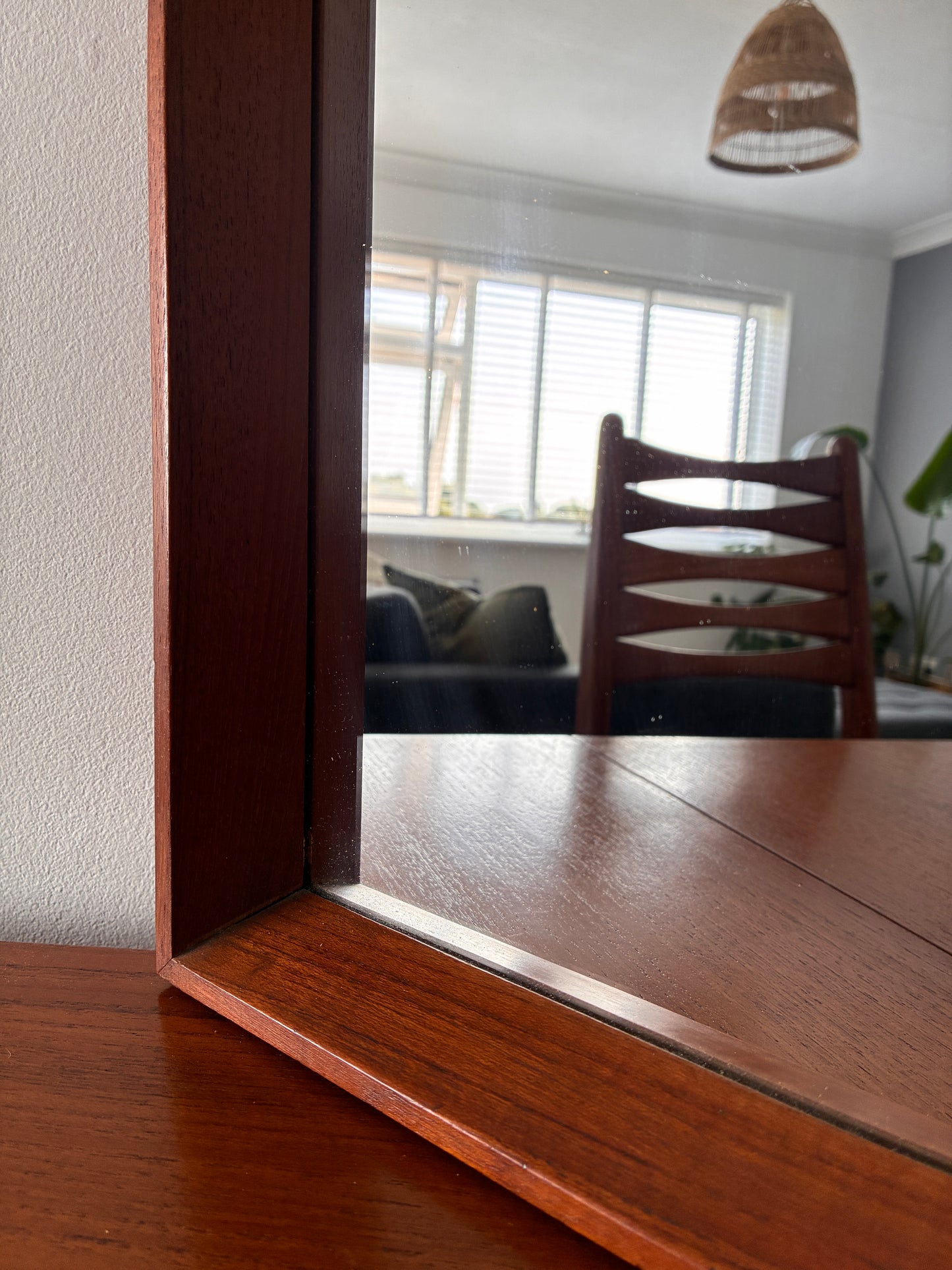 Danish Teak Wall Mirror – Mid-Century Vintage Rectangular – Scandinavian - 36cm x 90cm