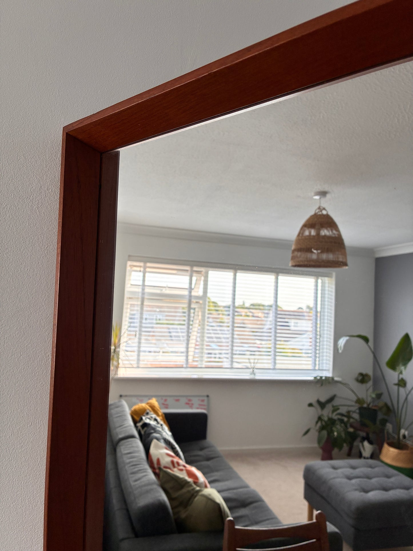 Danish Mid-Century Teak Wall Mirror | Vintage Scandinavian Rectangular Hallway Mirror | 106cm Tall