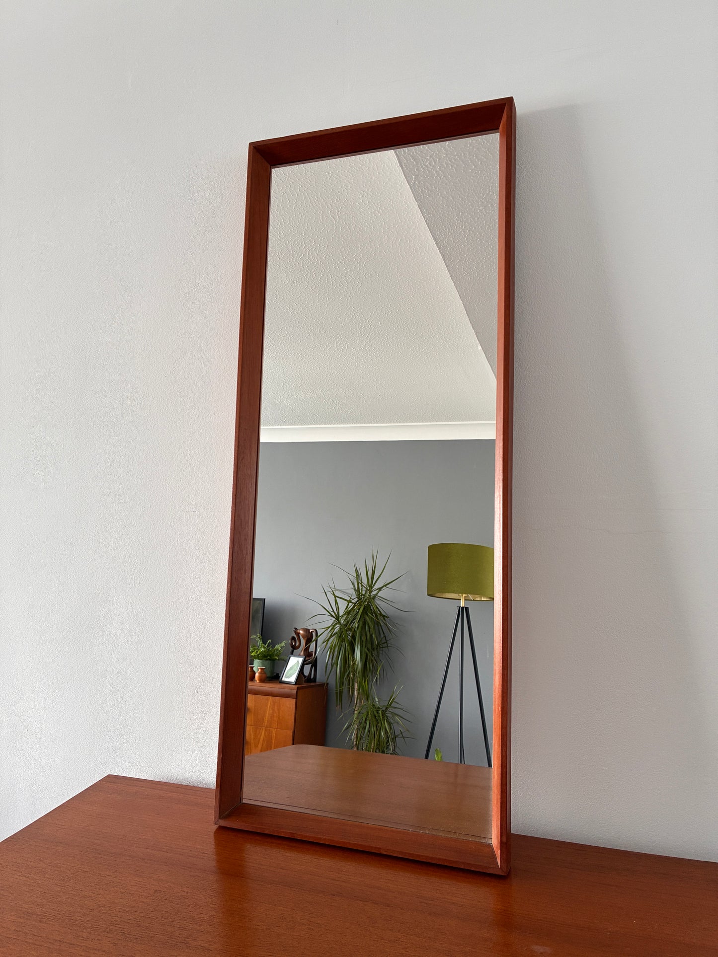 Danish Teak Wall Mirror – Mid-Century Vintage Rectangular – Scandinavian - 36cm x 90cm