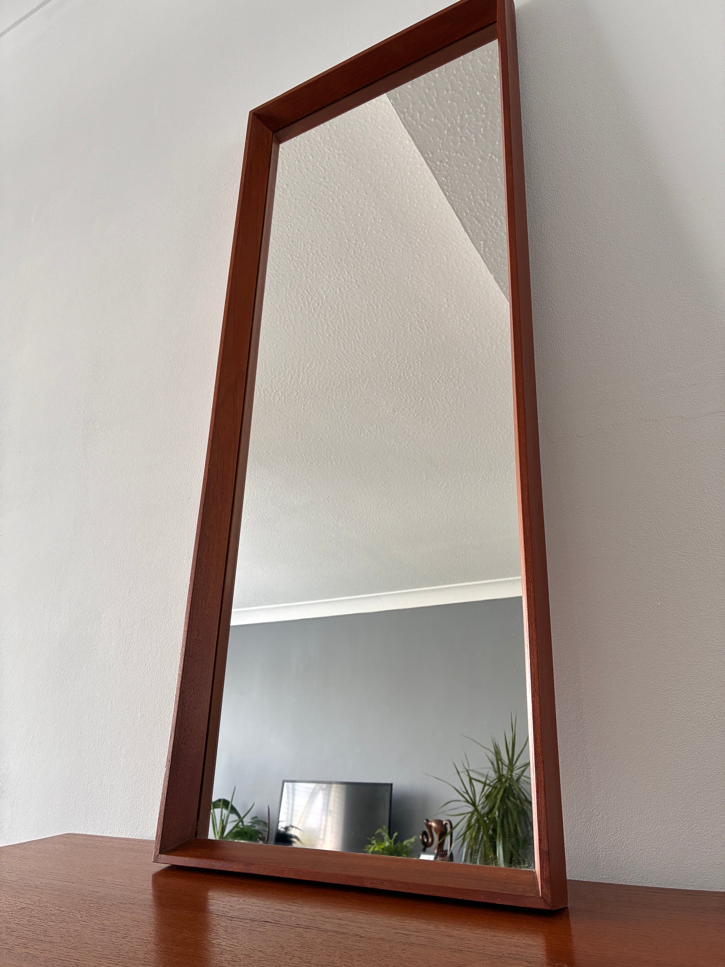 Danish Teak Wall Mirror – Mid-Century Vintage Rectangular – Scandinavian - 36cm x 90cm