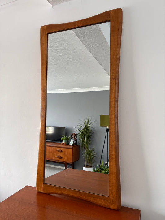 Vintage Wooden Wall Mirror – Sculpted Timber Frame – Mid Century Style – Hallway Bedroom Living Room Mirror – 60cm x 118cm