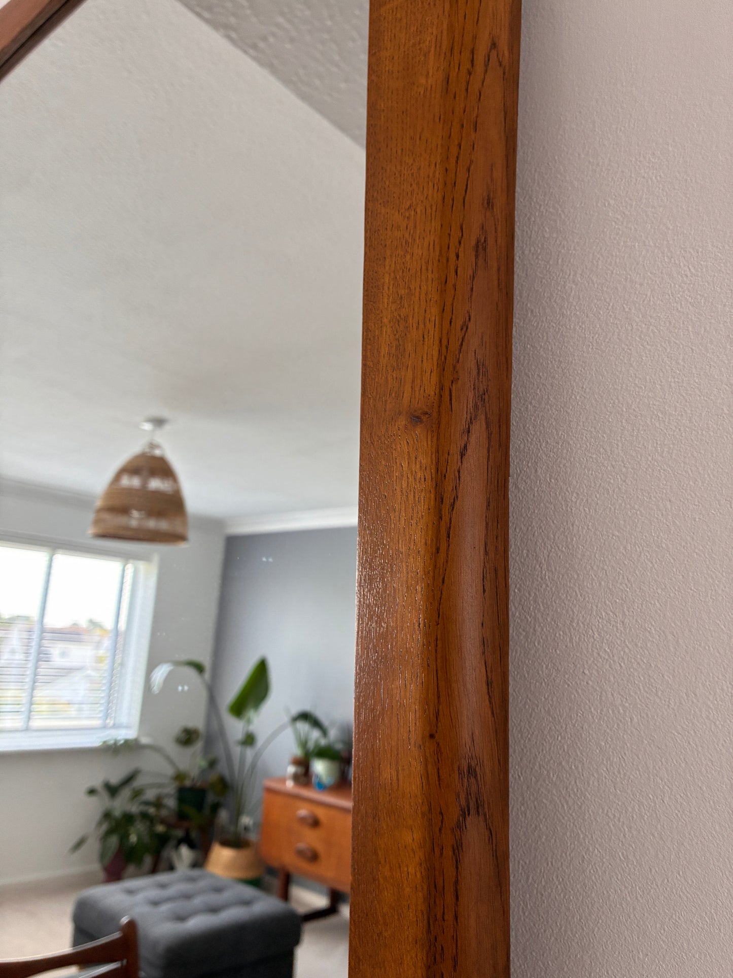 Vintage Wooden Wall Mirror – Sculpted Timber Frame – Mid Century Style – Hallway Bedroom Living Room Mirror – 60cm x 118cm