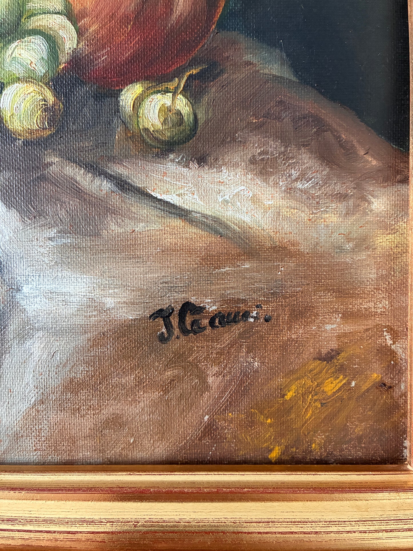 Vintage Framed Oil Painting Still Life w/ Fruit & Jug | Original Oil on Canvas | Traditional Rustic Wall Art | 62cm x 47cm