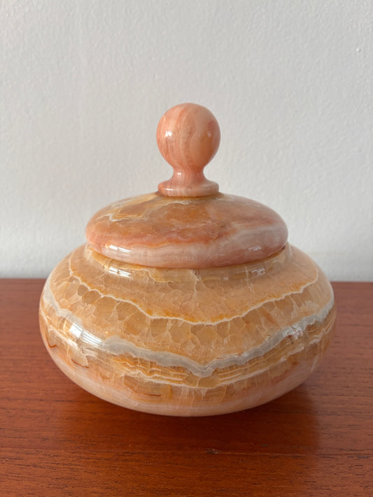 Vintage Marble Lidded Jar | Peach & Honey Decorative Stone Trinket Pot