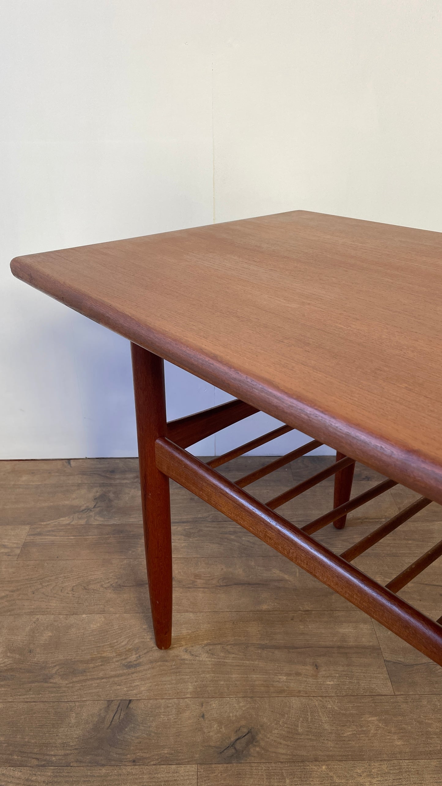Mid-Century Danish Teak Coffee Table with Slatted Shelf | Scandinavian Modern