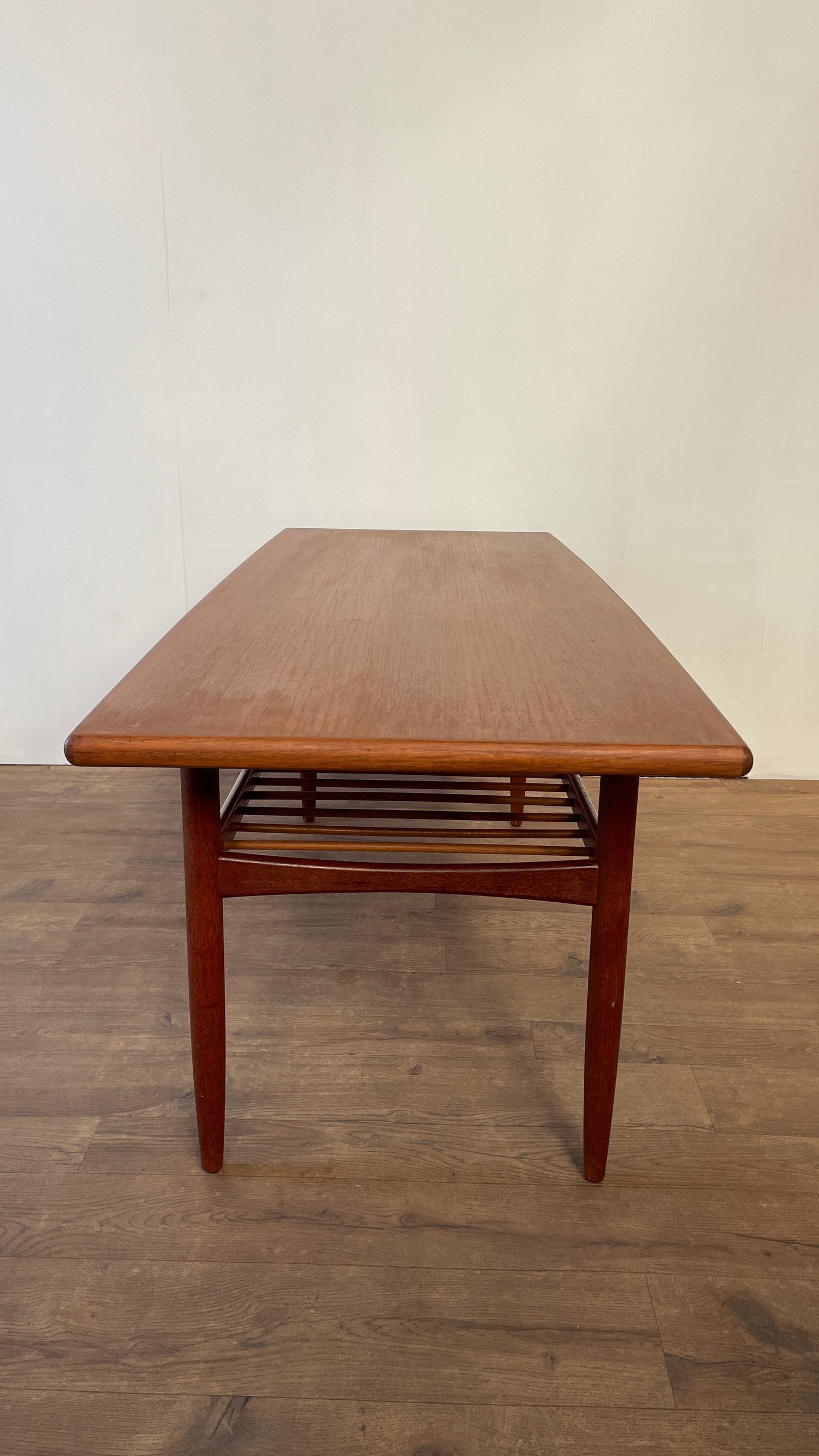 Mid-Century Danish Teak Coffee Table with Slatted Shelf | Scandinavian Modern